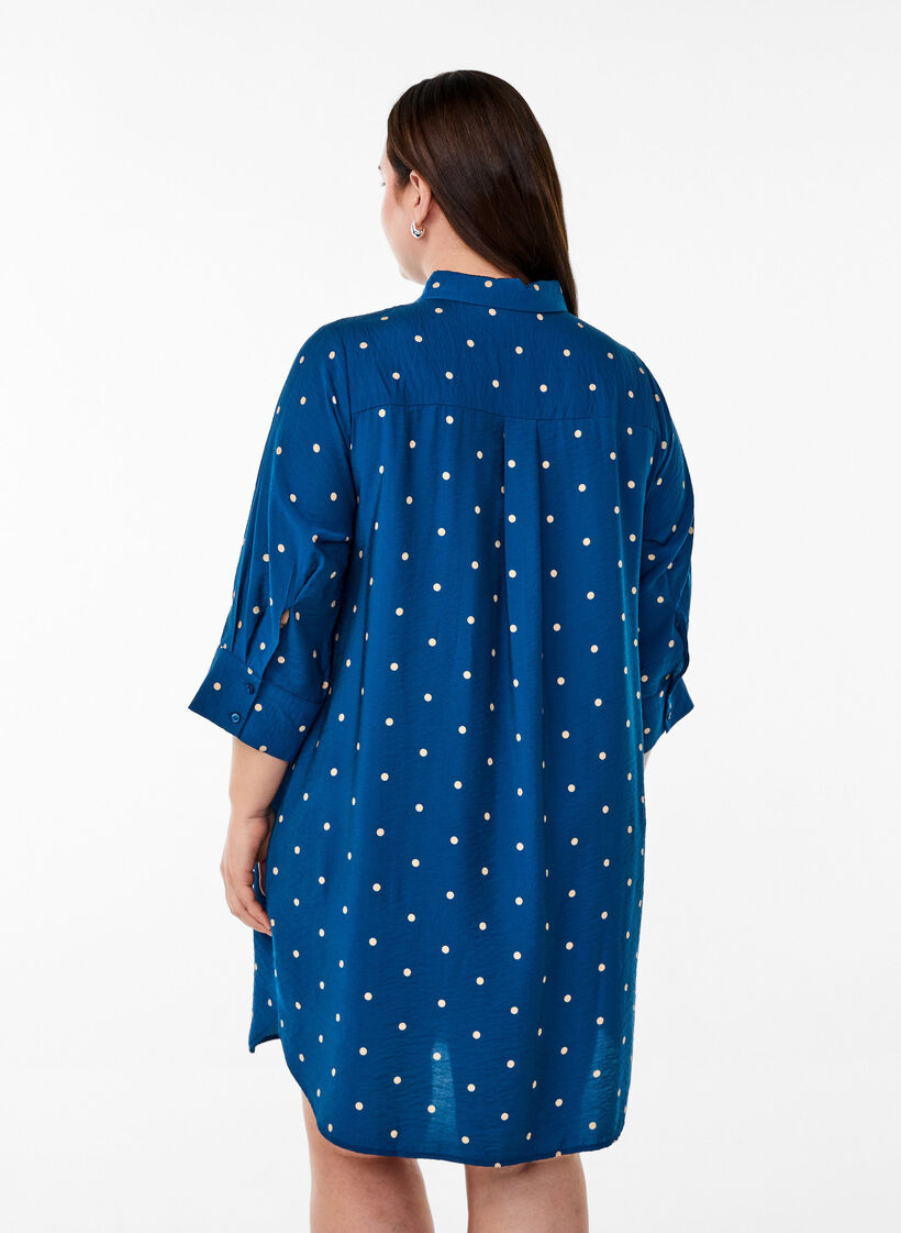 Kleid mit Kragen und Brusttasche, Blau, Model image number 2