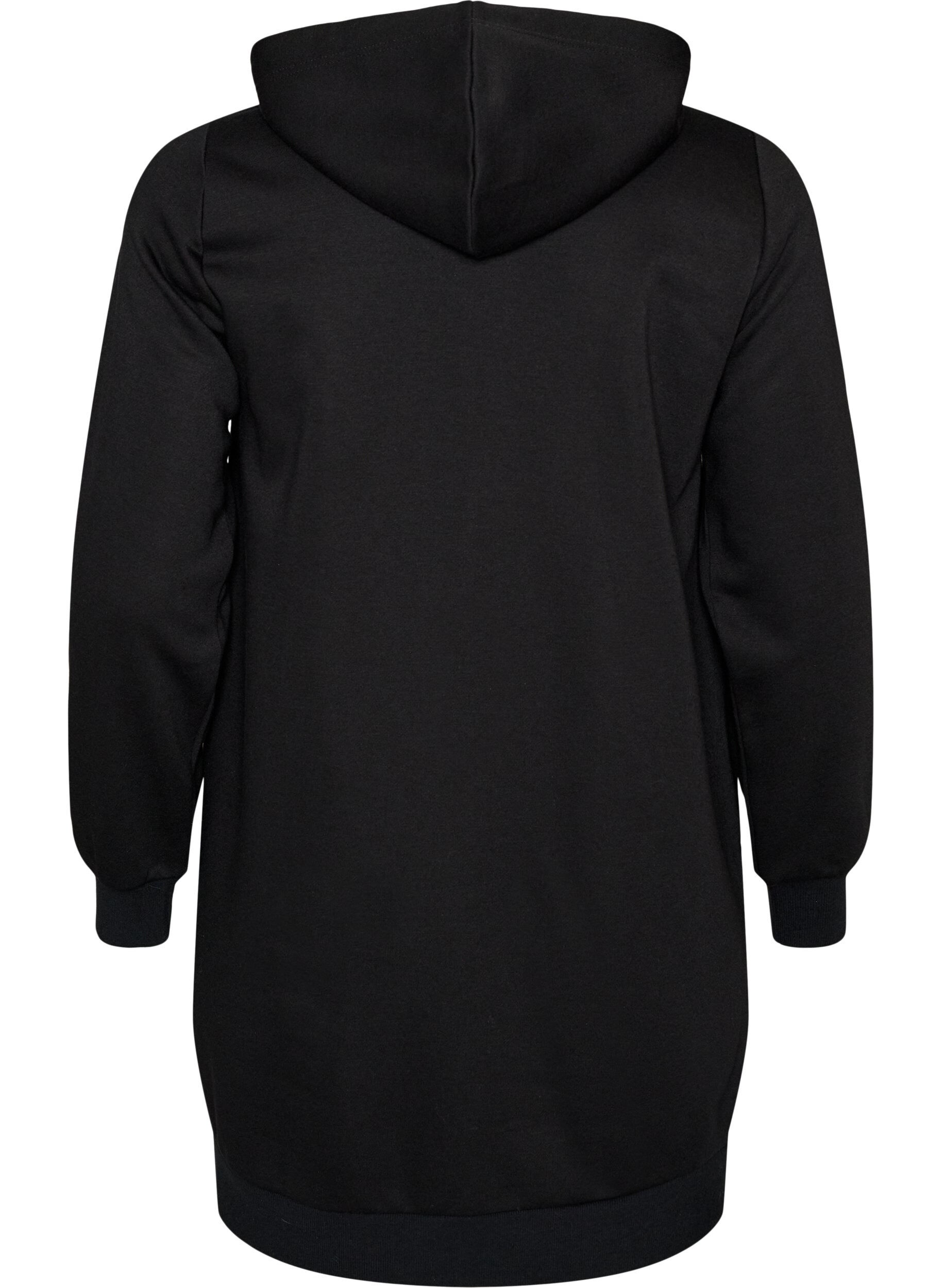 ZizziSweat &agrave; capuche long avec zip et poches, Noir, Packshot image number 1