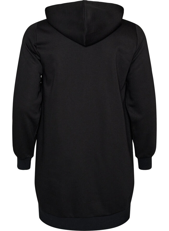 Sweat &agrave; capuche long avec zip et poches, Noir, Packshot image number 1