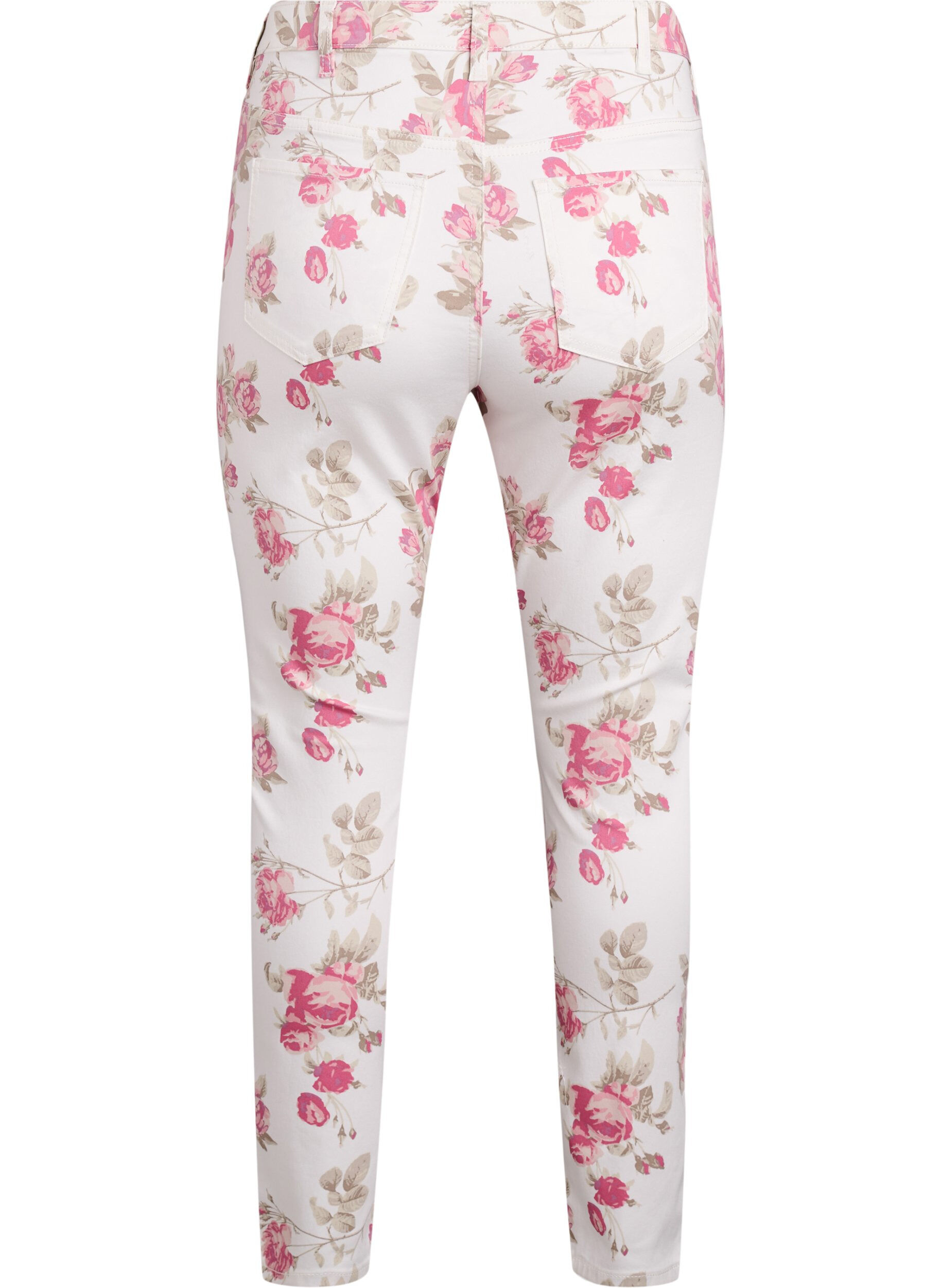 Zizzi Jean Amy super slim avec un imprim&eacute; floral, Vanille, Packshot image number 1