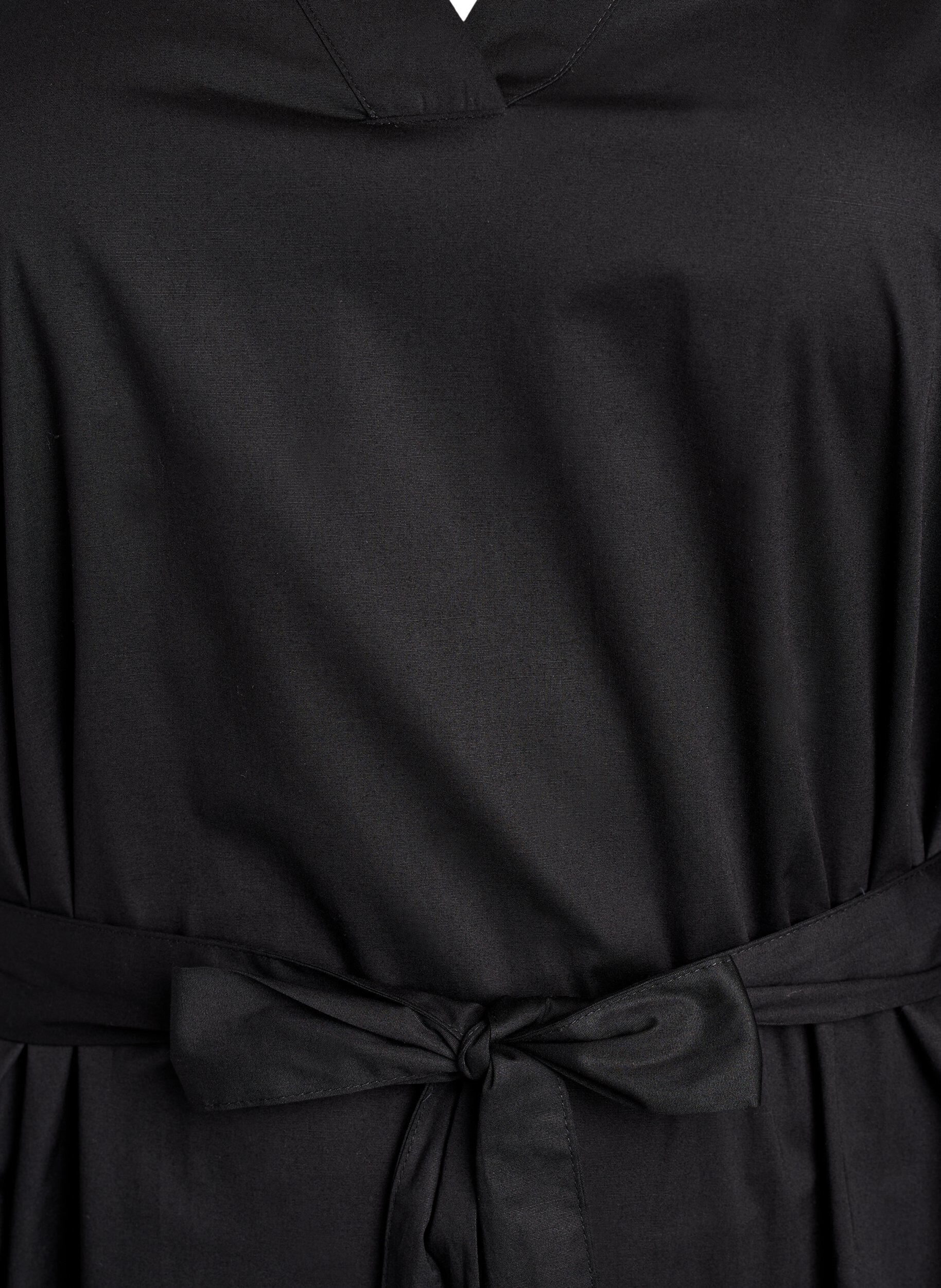 Zizzi Kleid aus Bio-Baumwolle mit Bindeg&uuml;rtel, Schwarz, Packshot image number 2