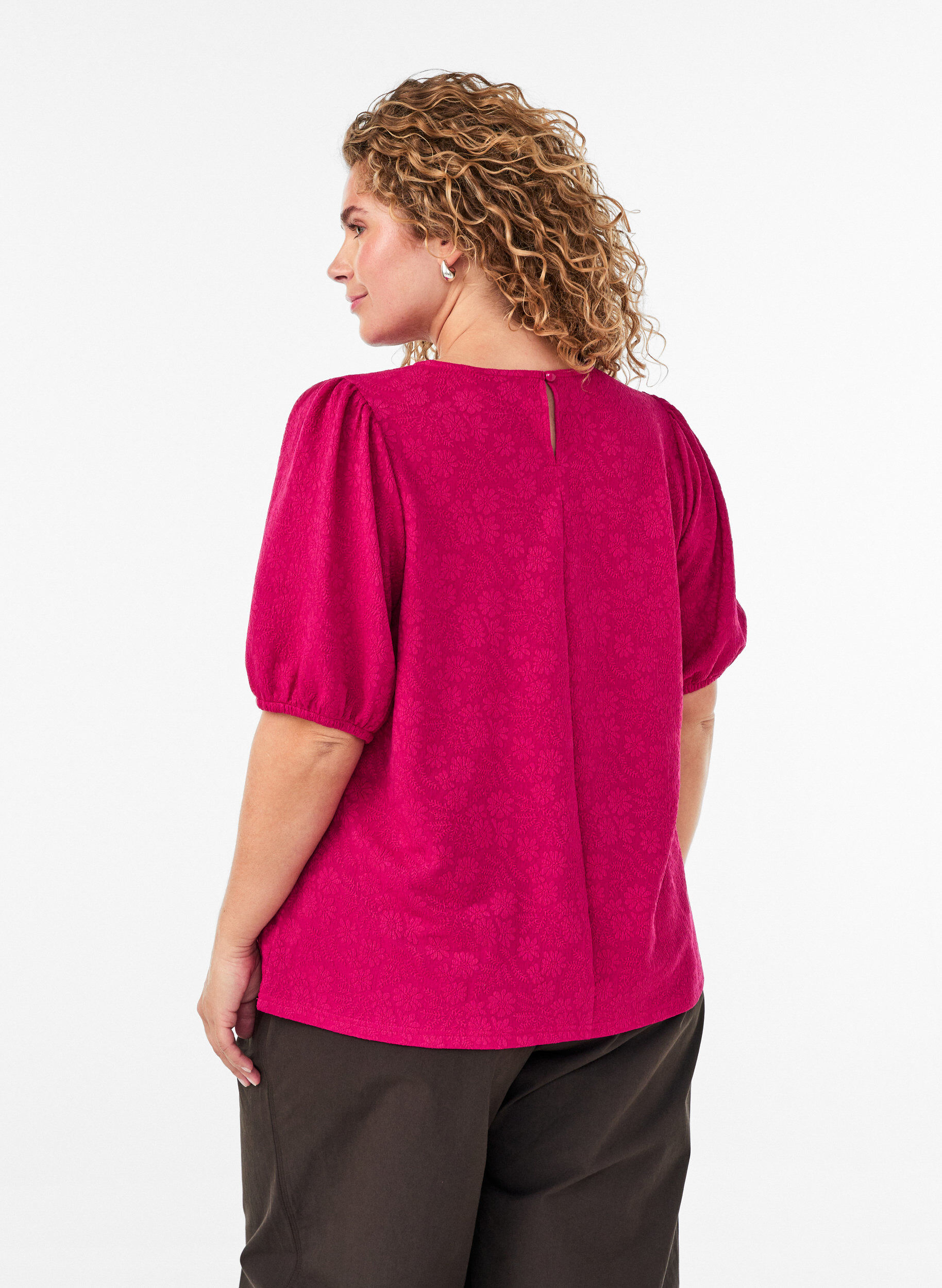 ZizziBlouse textur&eacute;e &agrave; manches courtes, Rose, Model image number 2