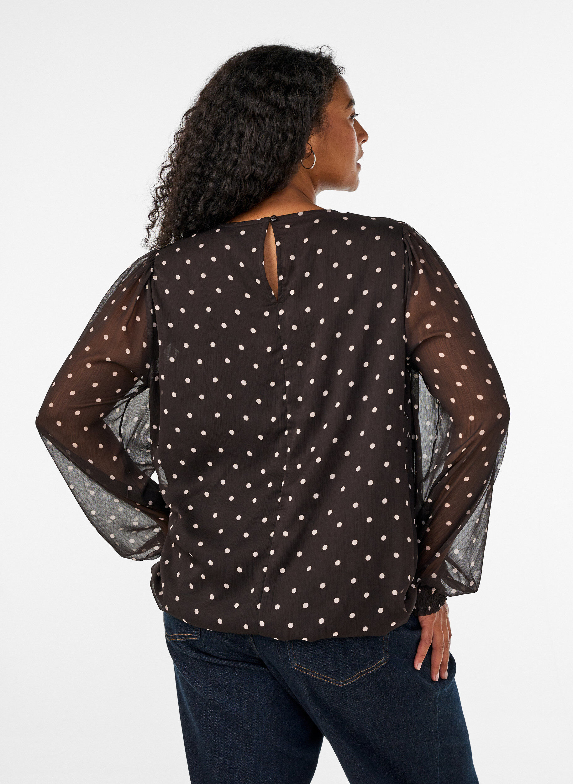 ZizziBlouse en mousseline &agrave; pois avec manches transparentes, Marron, Model image number 2