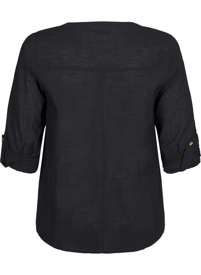 Baumwollbluse mit V-Ausschnitt, Schwarz, Packshot image number 1