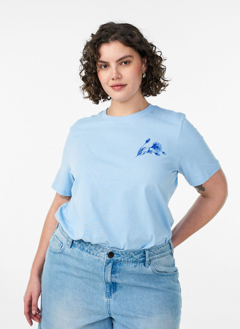 T-Shirt aus Baumwolle mit Print, Blau, Model image number 0