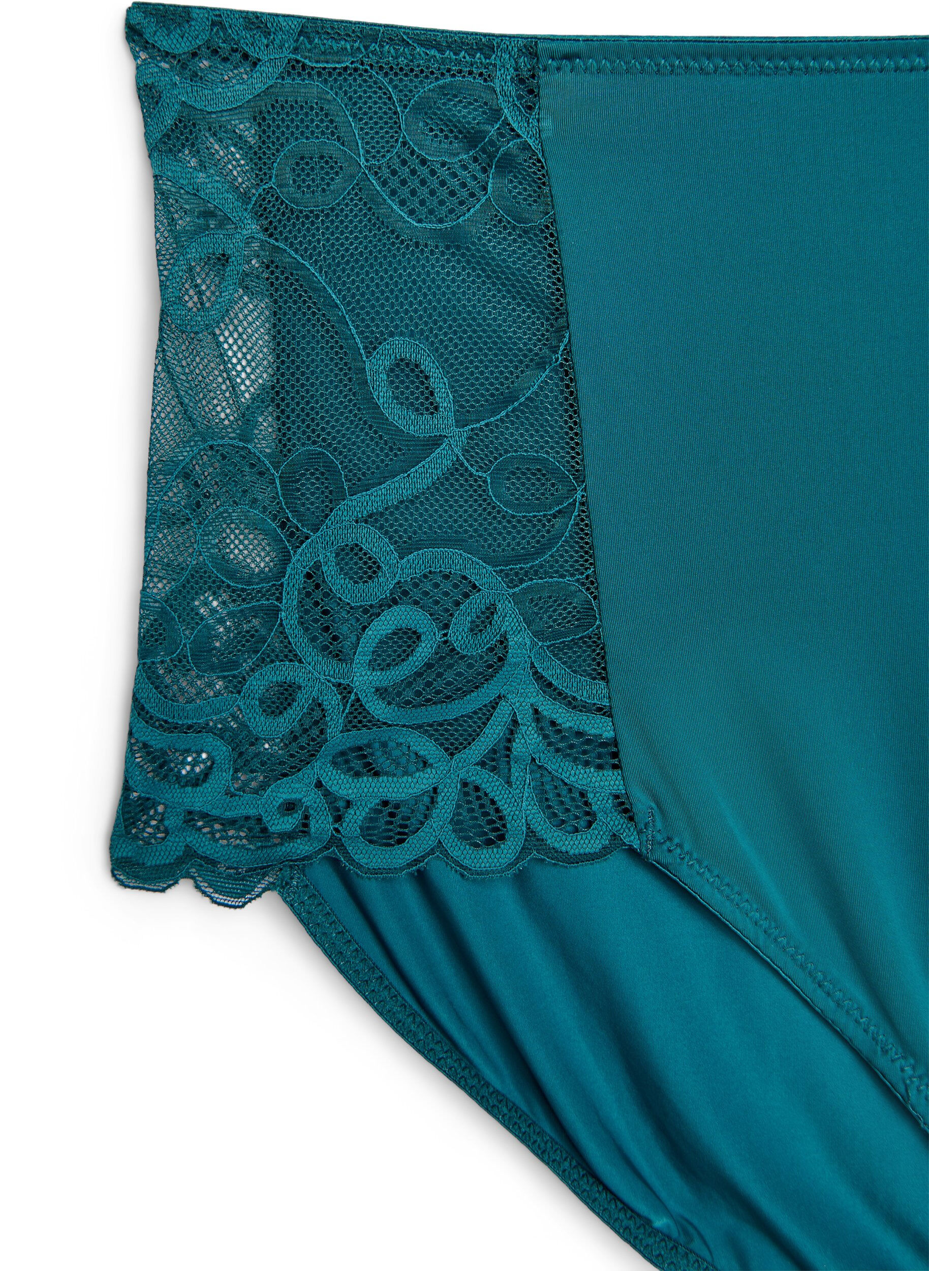 Zizzi Culotte taille haute en microfibre avec dentelle, Vert, Packshot image number 2