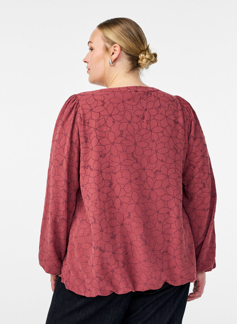 Langärmelige Bluse mit Blumenstickerei, Rot, Model image number 2