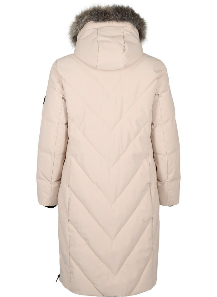 Langer Wintermantel mit Hakenverschl&uuml;ssen und Kunstfellkragen, Beige, Packshot image number 1