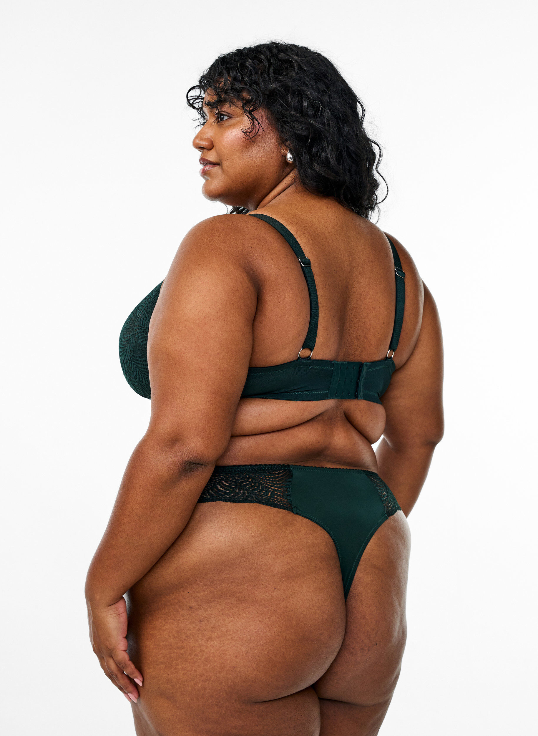 Zizzi Soutien-gorge couvrant avec armatures et dentelle, Vert fonc&eacute;, Model image number 2