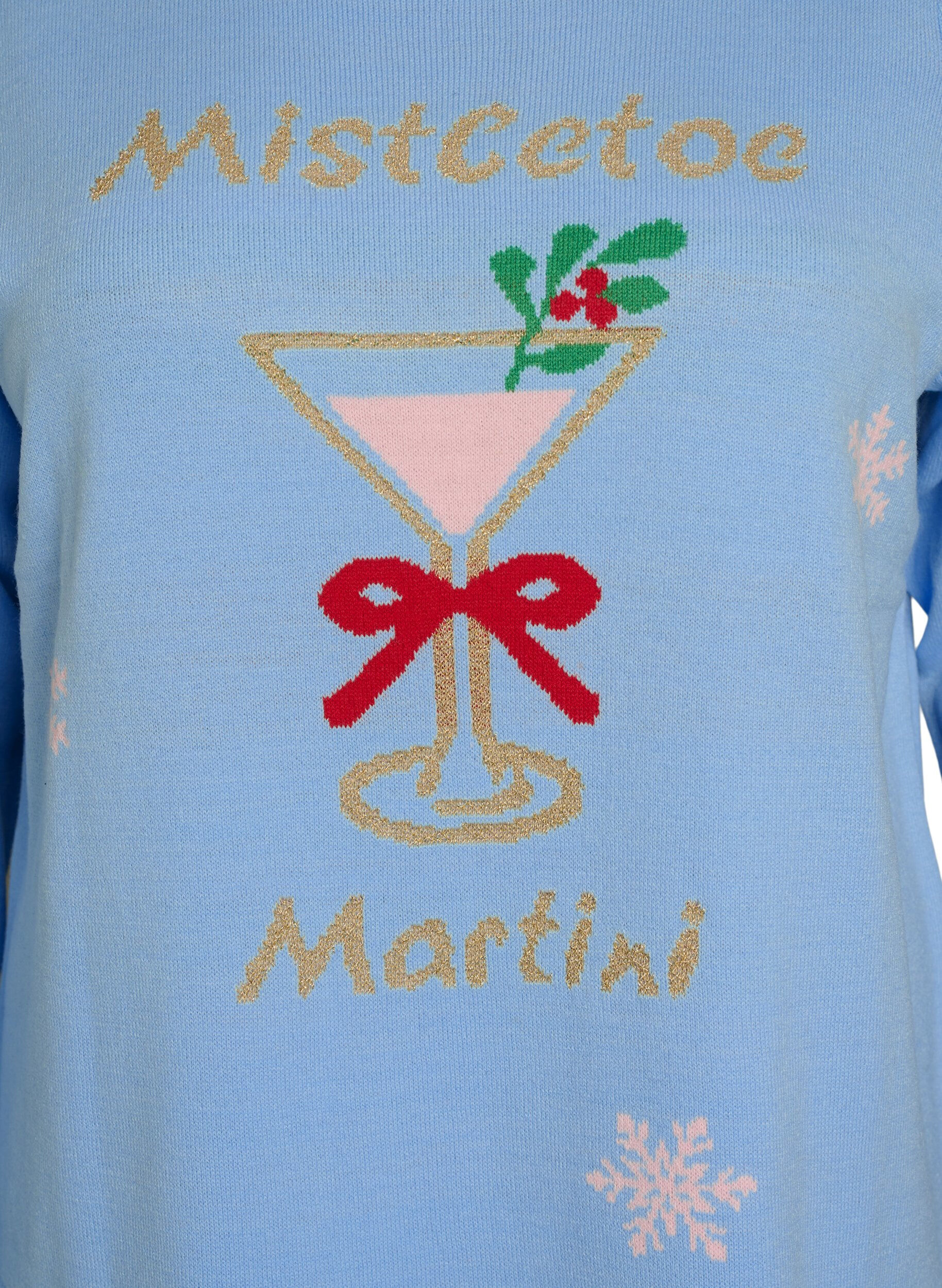 ZizziBlouse en maille avec motif de No&euml;l, Bleu Clair, Packshot image number 2