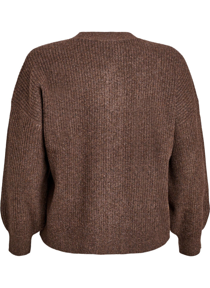Rippenstrick Strickjacke mit Kn&ouml;pfen, Braun, Packshot image number 1