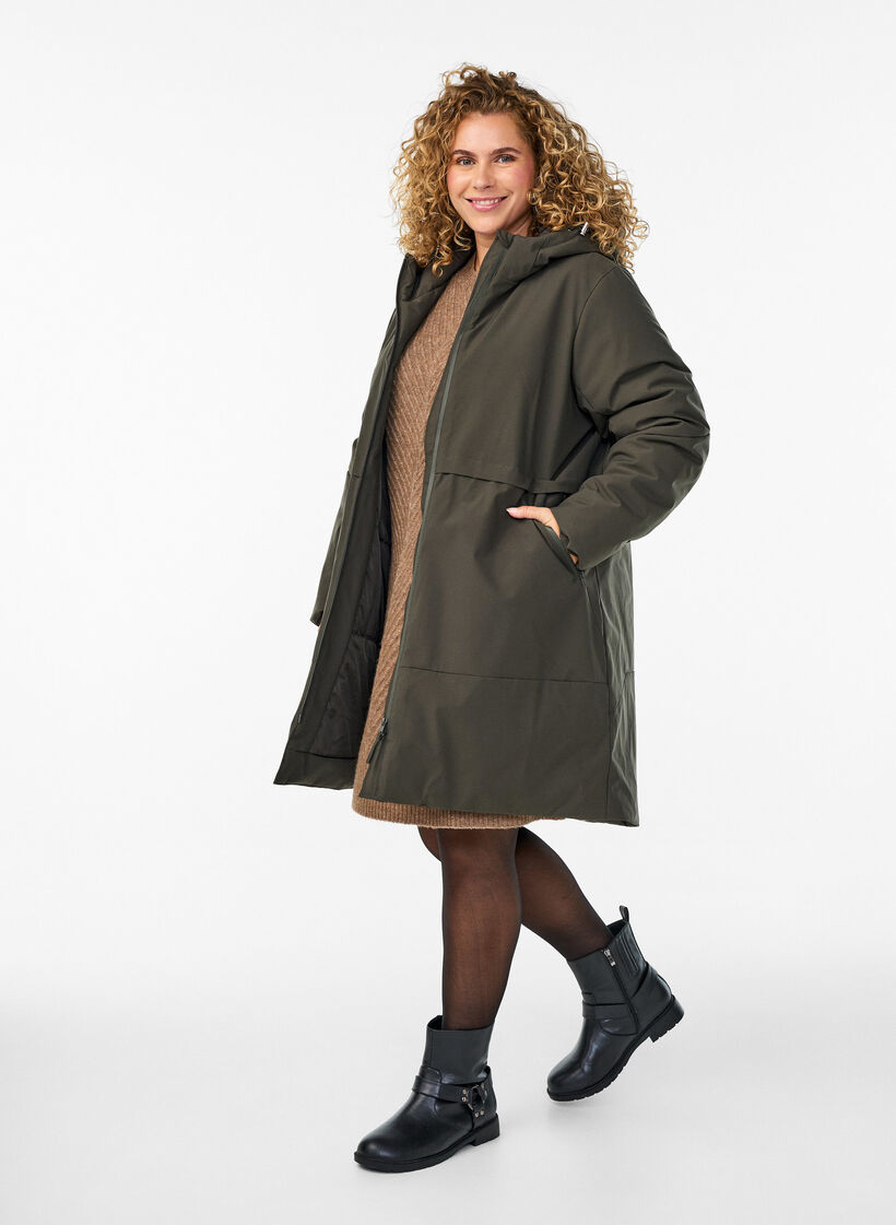 Veste d'hiver avec taille ajustable, Vert, Model image number 1