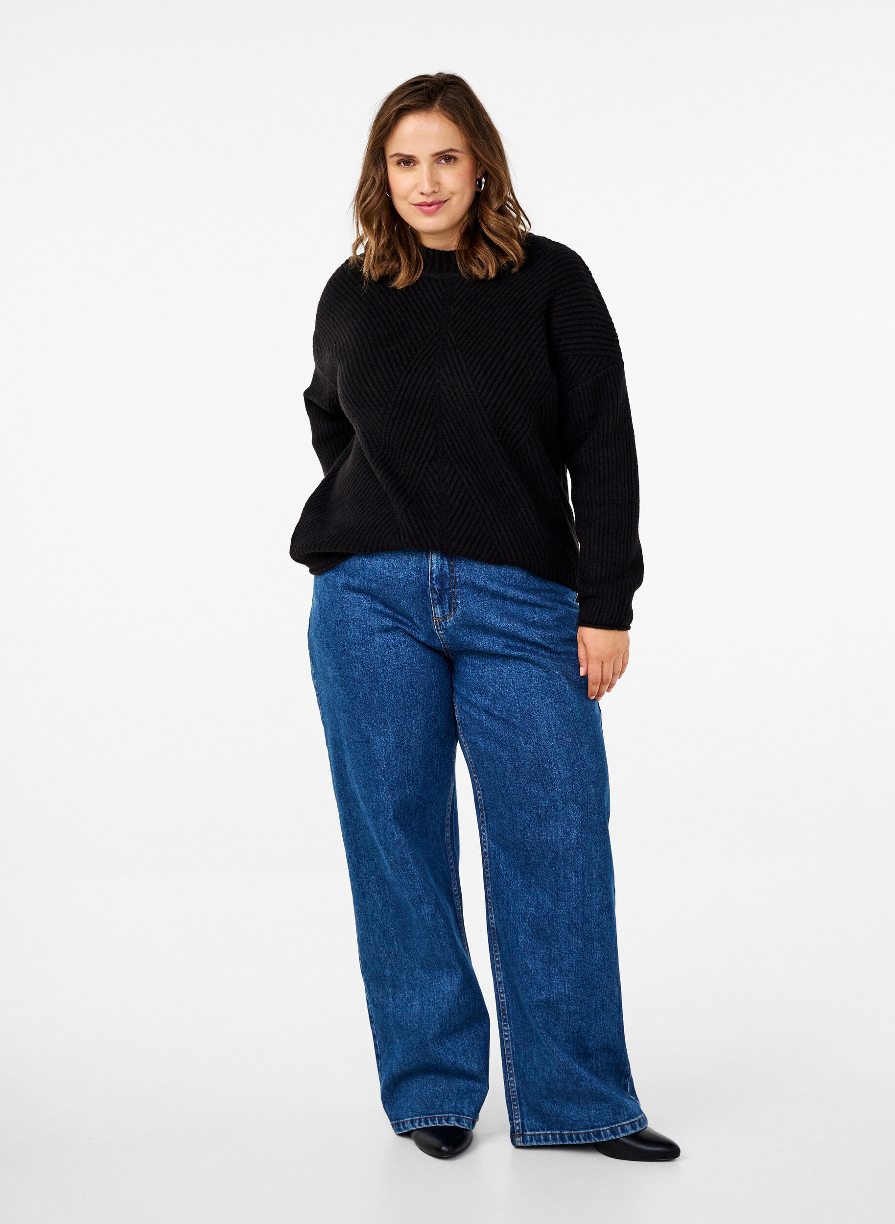 Zizzi Pull &agrave; rayures et manches longues, Black Mel., Model image number 2