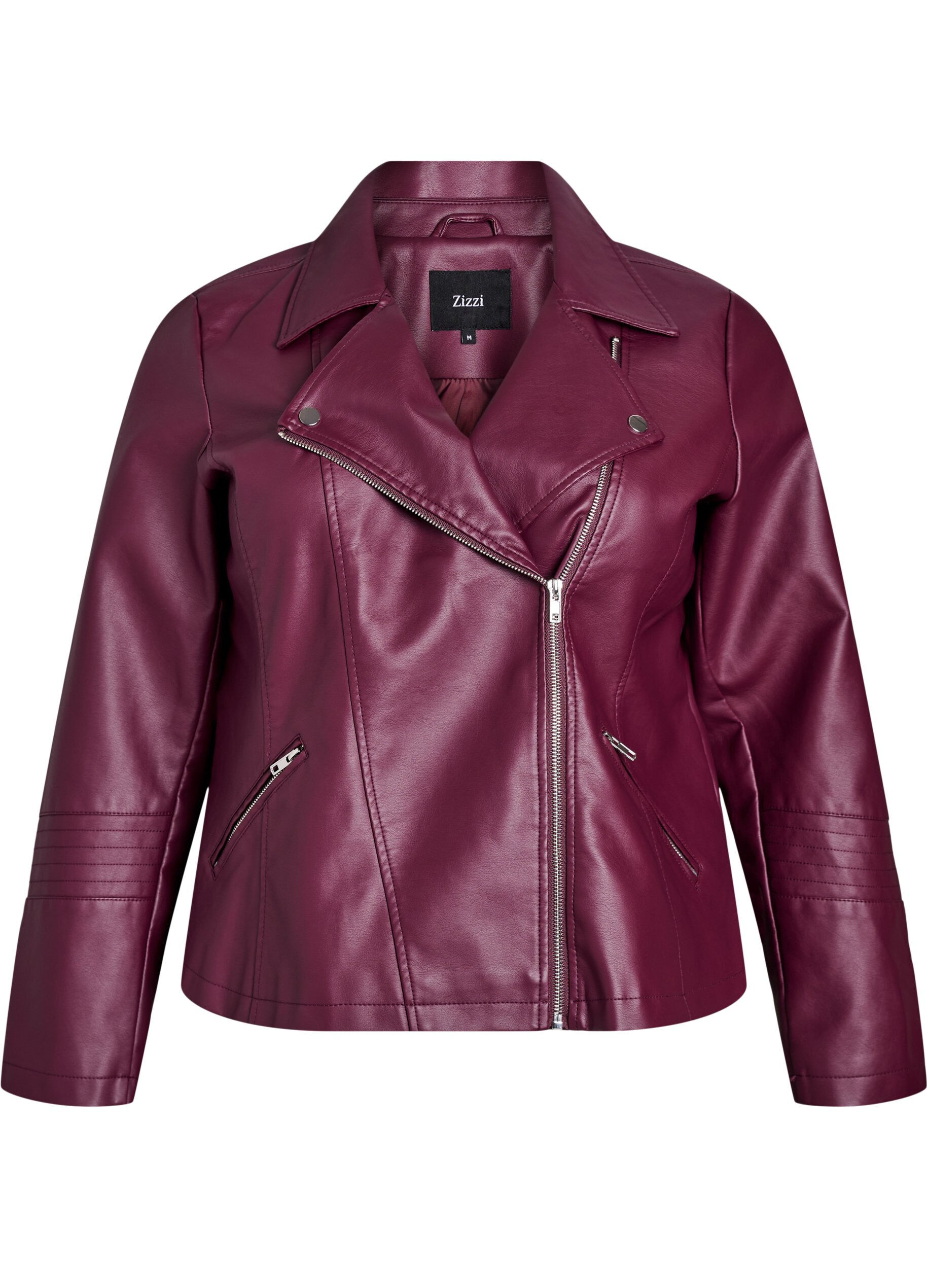 Zizzi Veste biker en similicuir, Bordeaux fonc&eacute;, Packshot image number 0