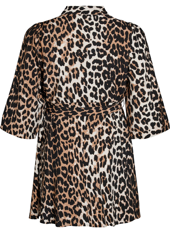 Gemusterte Tunika mit Bindeg&uuml;rtel und 3/4-&Auml;rmeln, Braun, Packshot image number 1