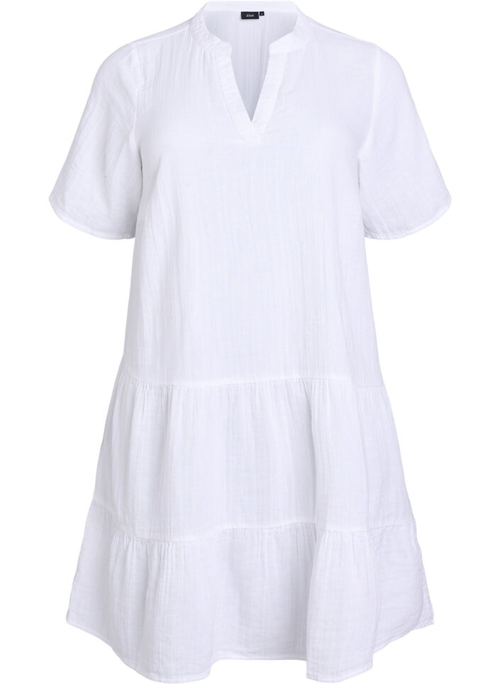 Robe courte en mousseline de coton avec motif, Blanc, Packshot image number 0