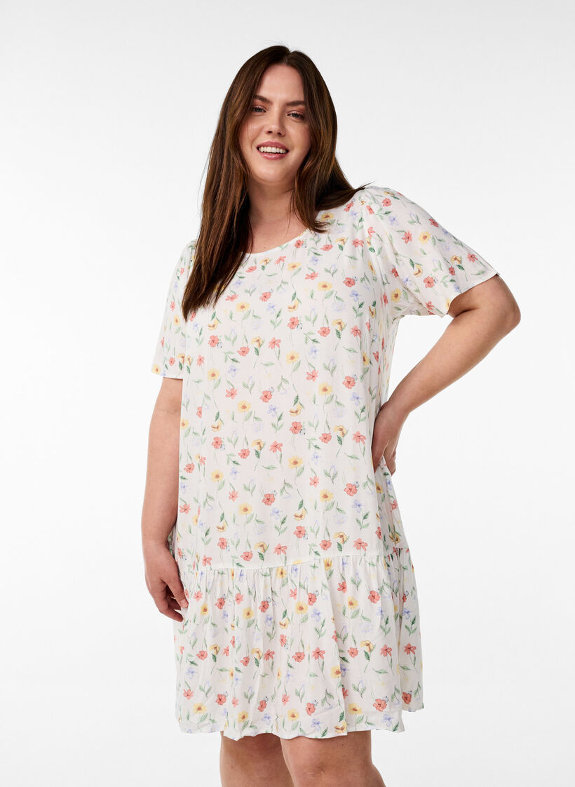 Robe en viscose avec d&eacute;coupe, Blanc, Model image number 0