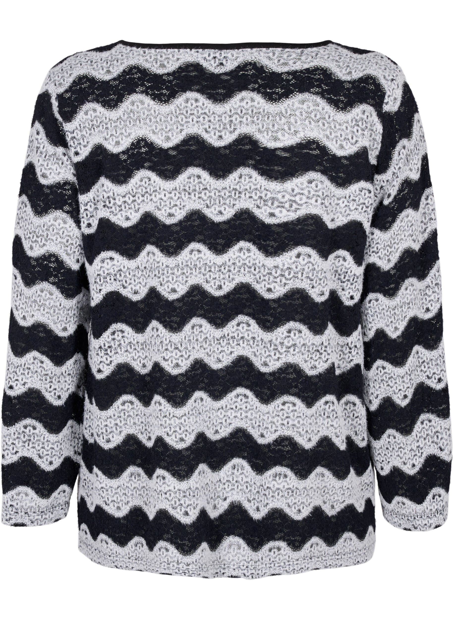 Zizzi Cardigan tricot&eacute; avec motif de vagues, Black Stripe, Packshot image number 1
