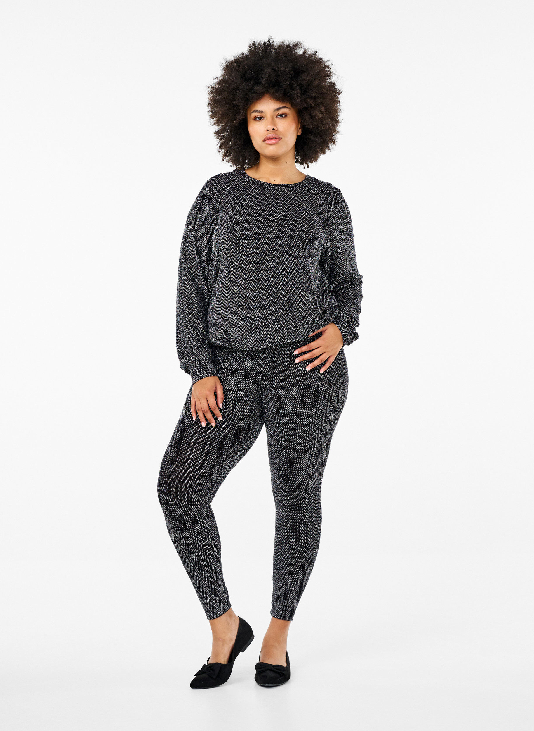 Zizzi Leggings avec motif paillet&eacute;, Silver ZigZagShimmer, Model image number 0