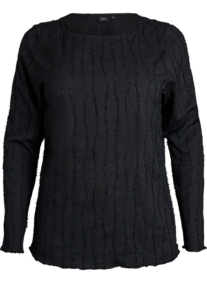 Blouse en jersey ondul&eacute;, Noir, Packshot image number 0