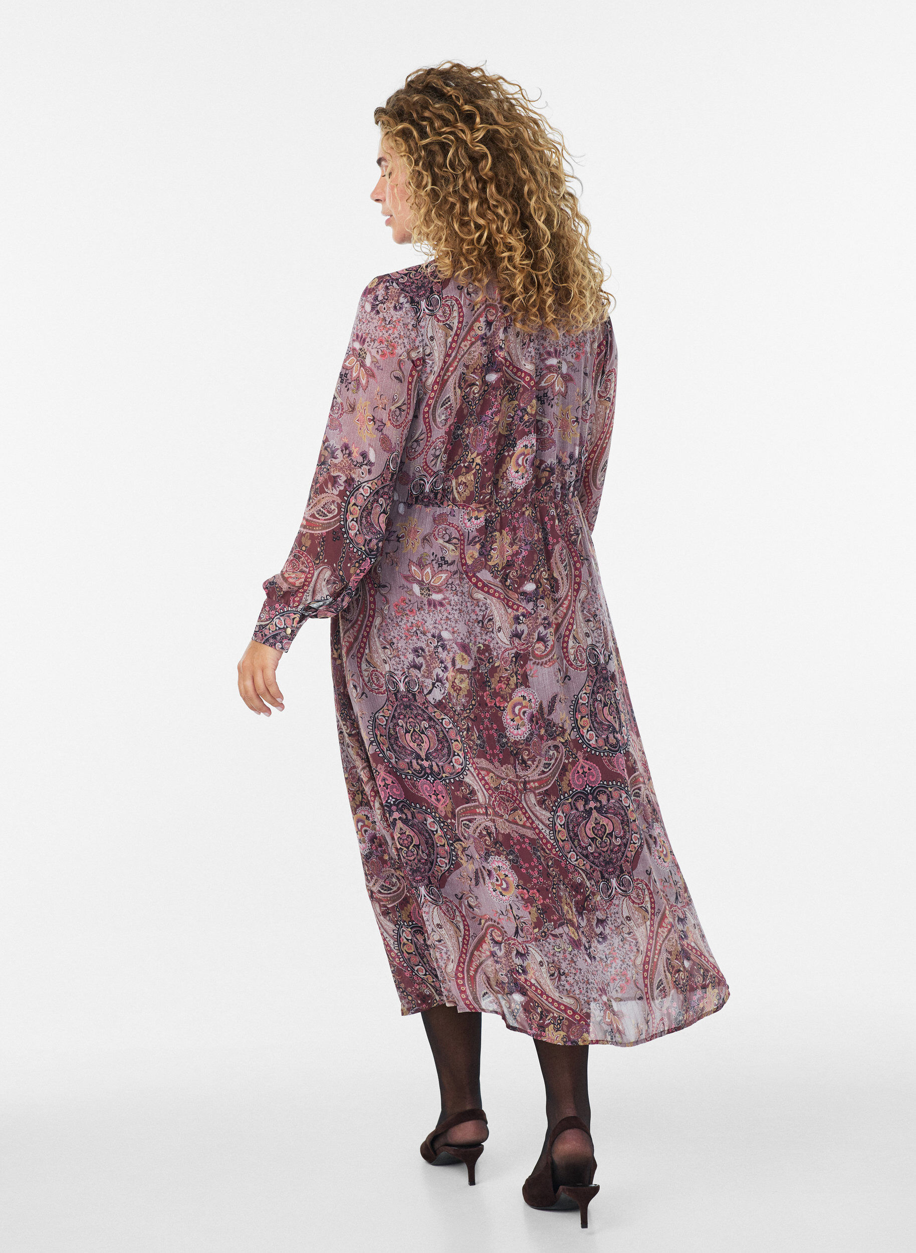 ZizziRobe midi &agrave; imprim&eacute; cachemire et taille &eacute;lastique, Violet, Model image number 1