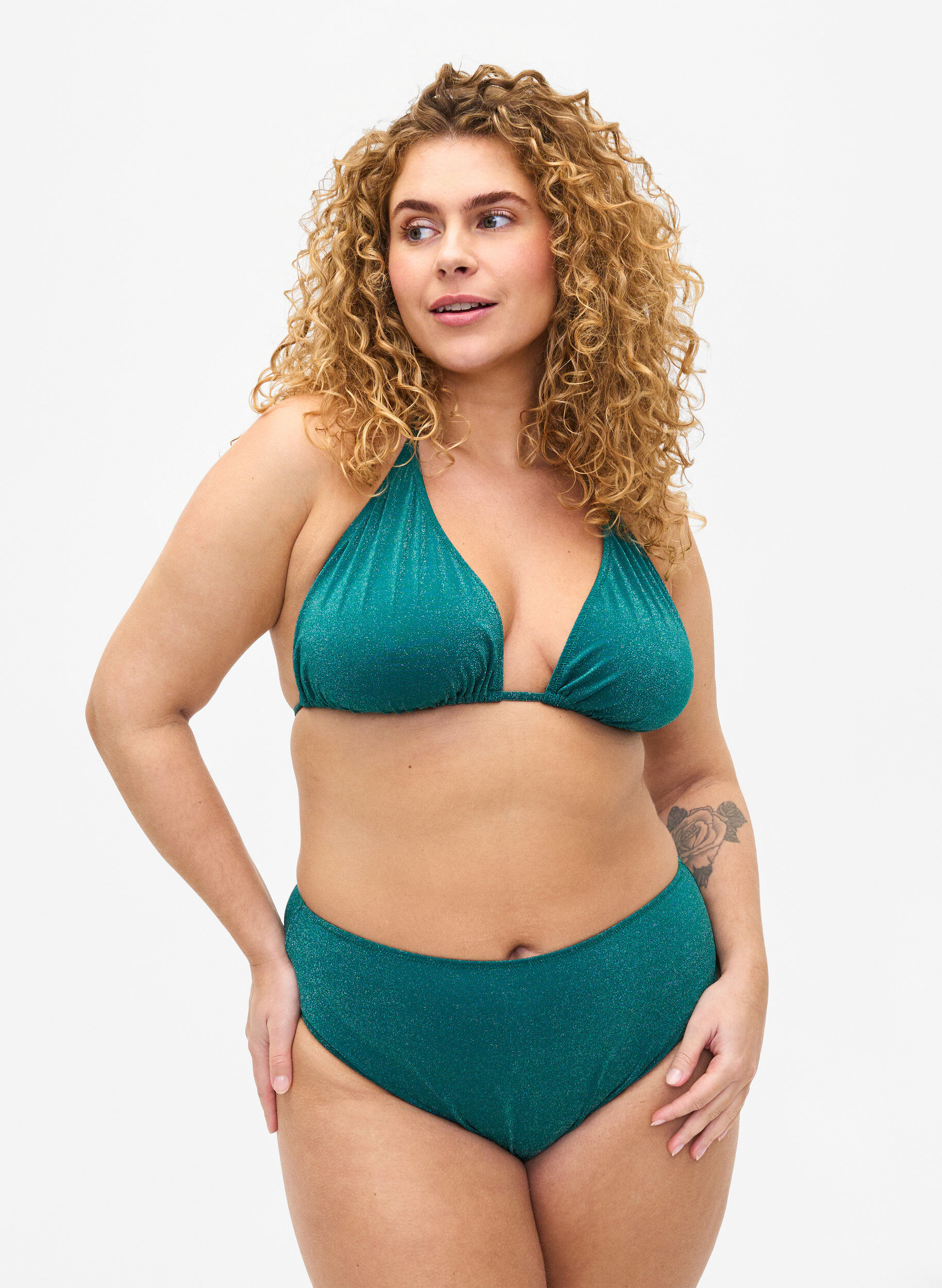 Culotte de bikini &agrave; paillettes taille haute, Vert fonc&eacute;, Model