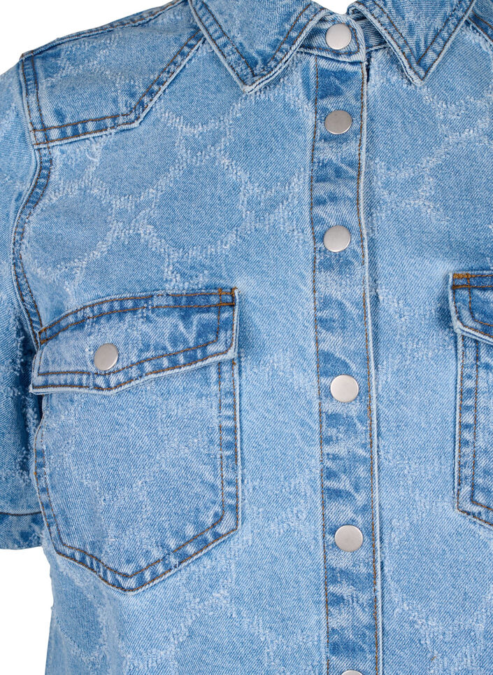 Denim-Kleid mit Destroyed-Muster und kurzen Ärmeln, Blue Denim, Packshot image number 2