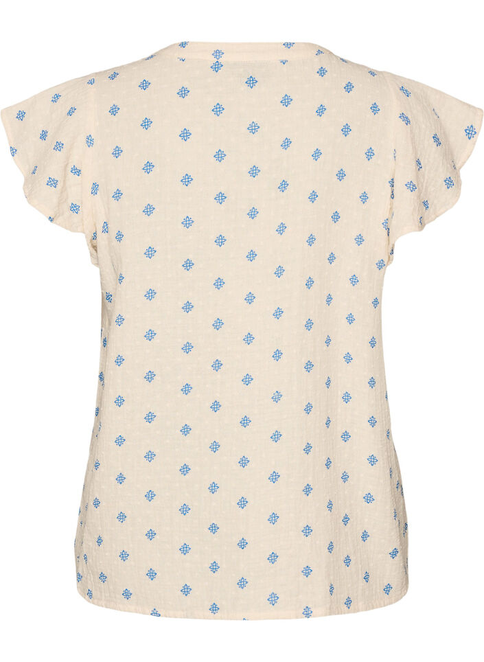 &Auml;rmellose Bluse mit H&auml;kelborte und R&uuml;schendetail, Beige, Packshot image number 1