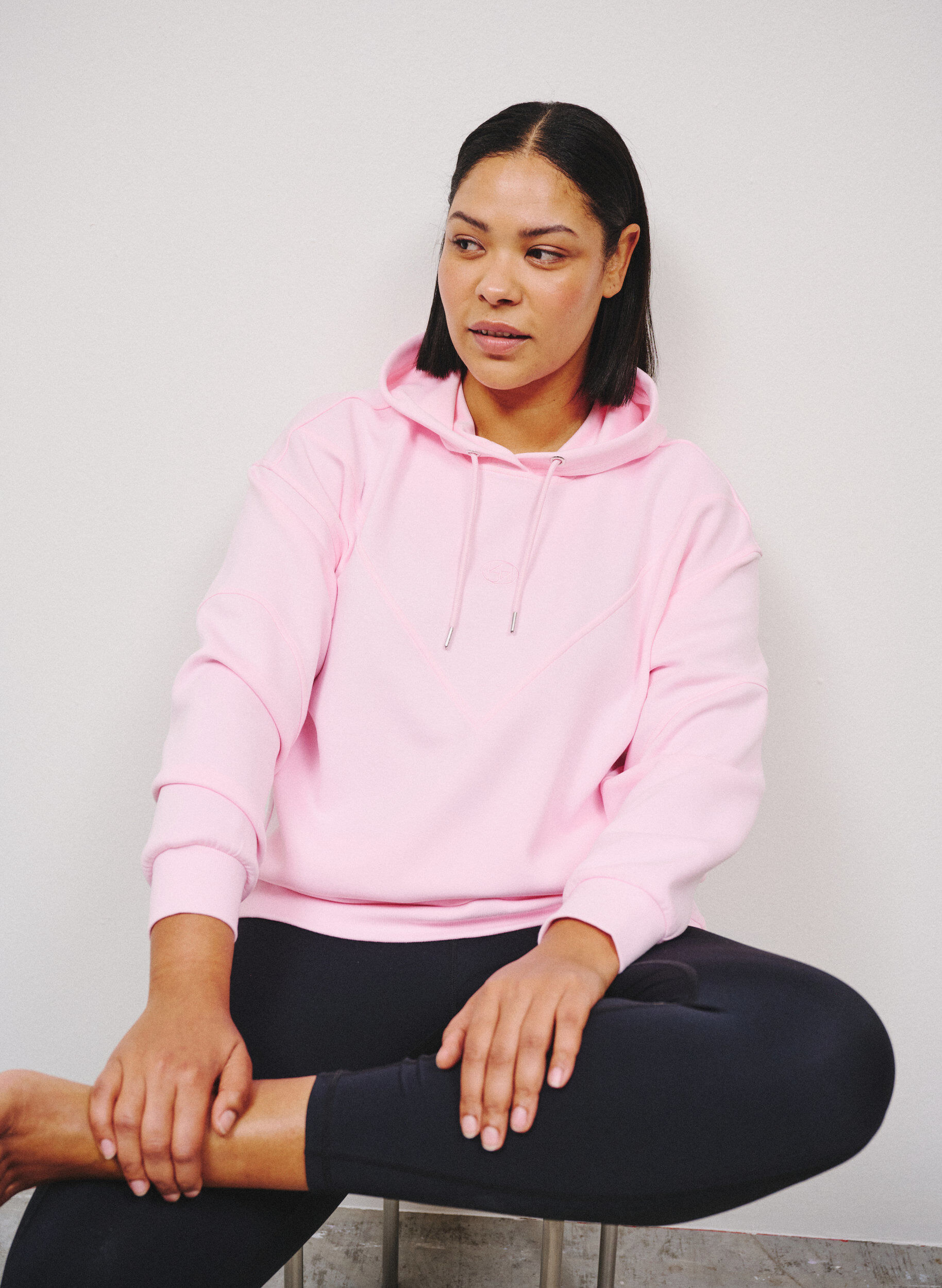 Zizzi Sportlicher Scuba-Hoodie mit Ziern&auml;hten, Pink, Image image number 0