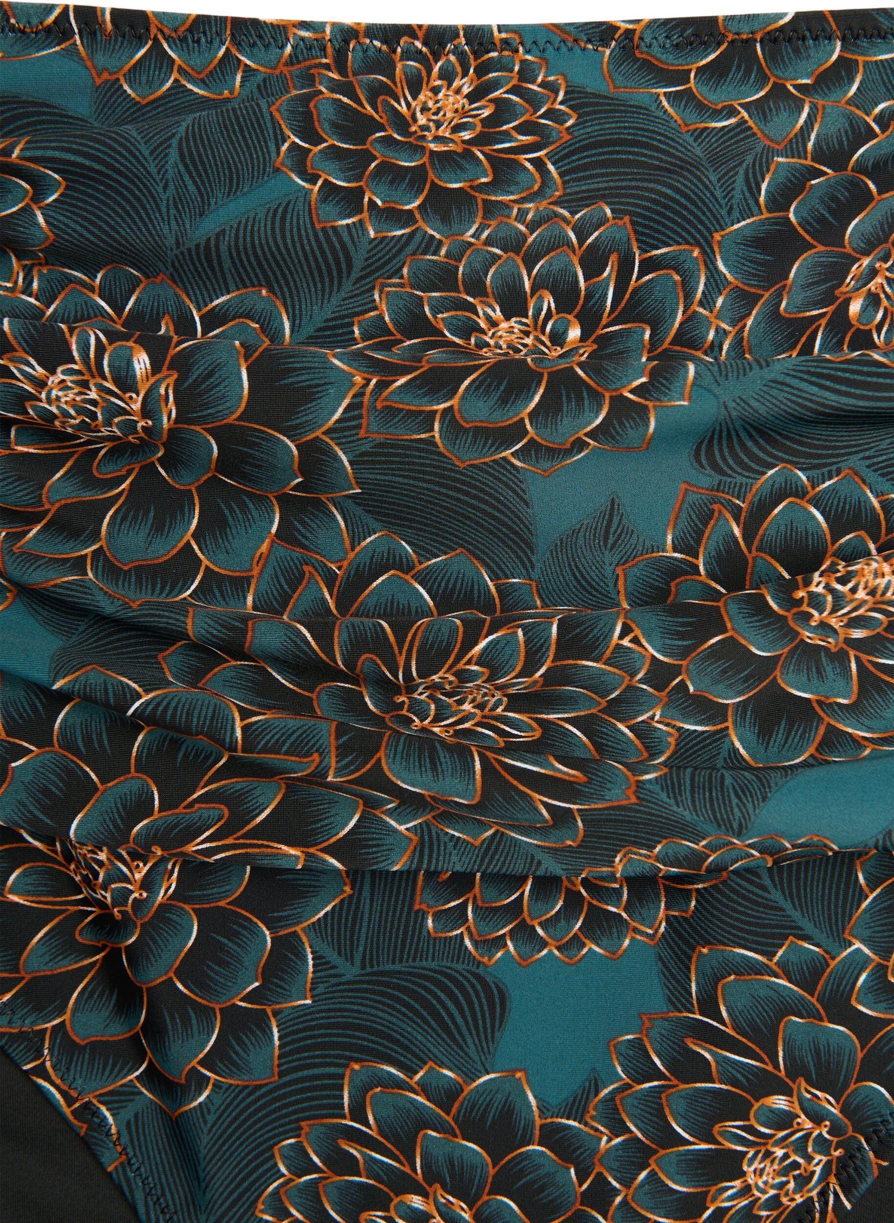 Zizzi Bikini-Slip mit Print und hoher Taille, Petrol, Packshot image number 2