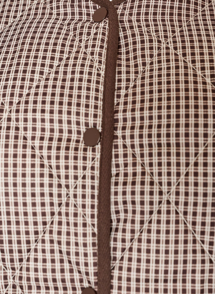 Steppjacke mit kleinem Karomuster und Kontrastbesatz, Braun, Packshot image number 2