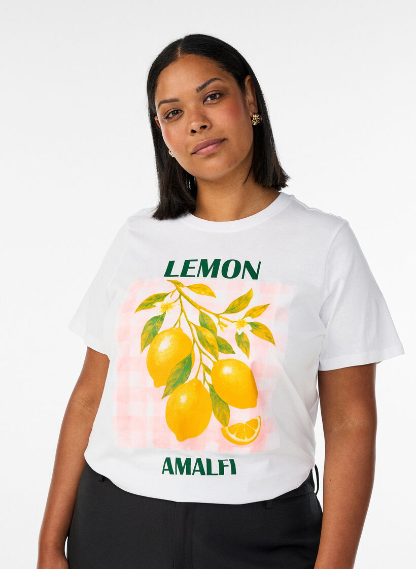 T-shirt en coton avec imprim&eacute;, Blanc, Model image number 0