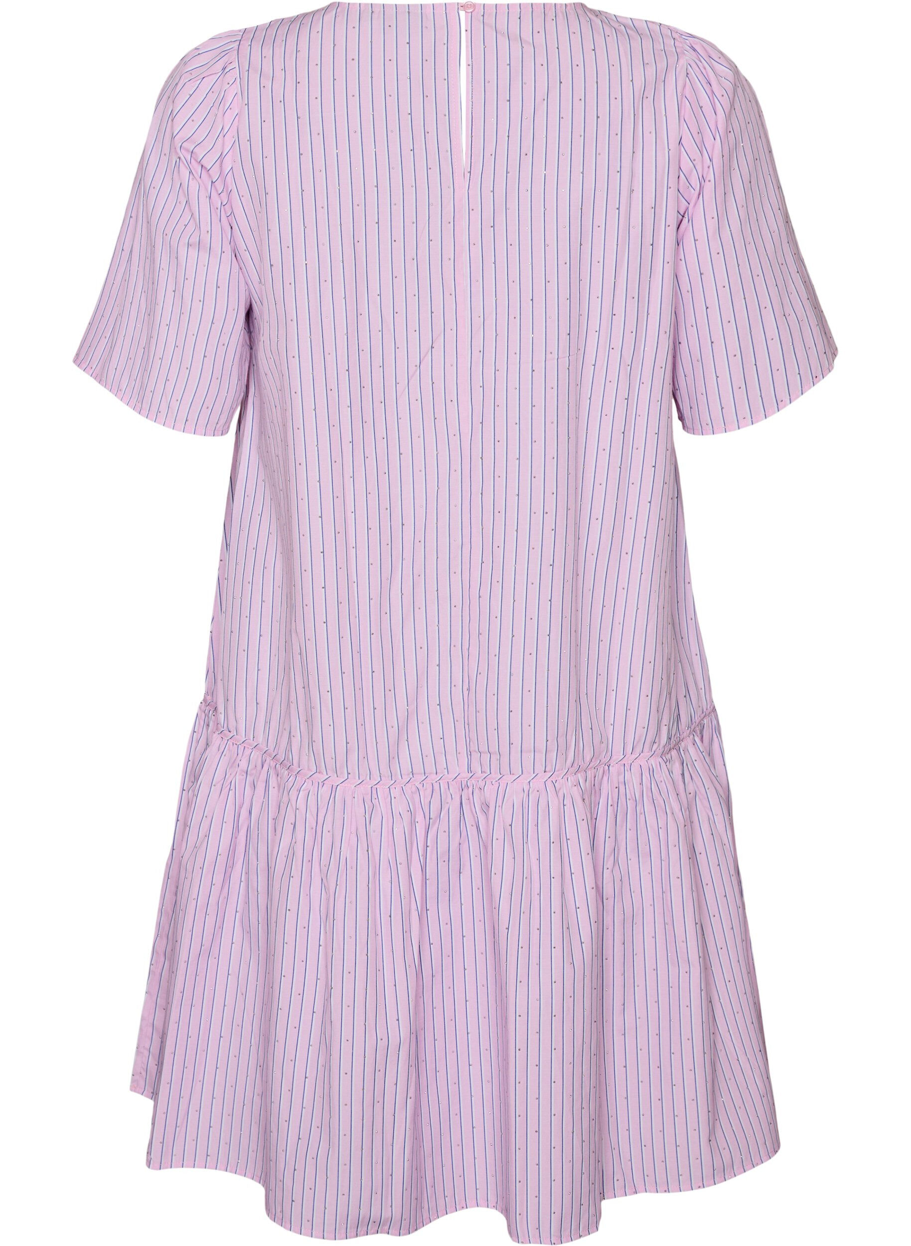 Zizzi Knielanges gestreiftes Kleid mit Steinen und Puff&auml;rmeln, Pink, Packshot image number 1