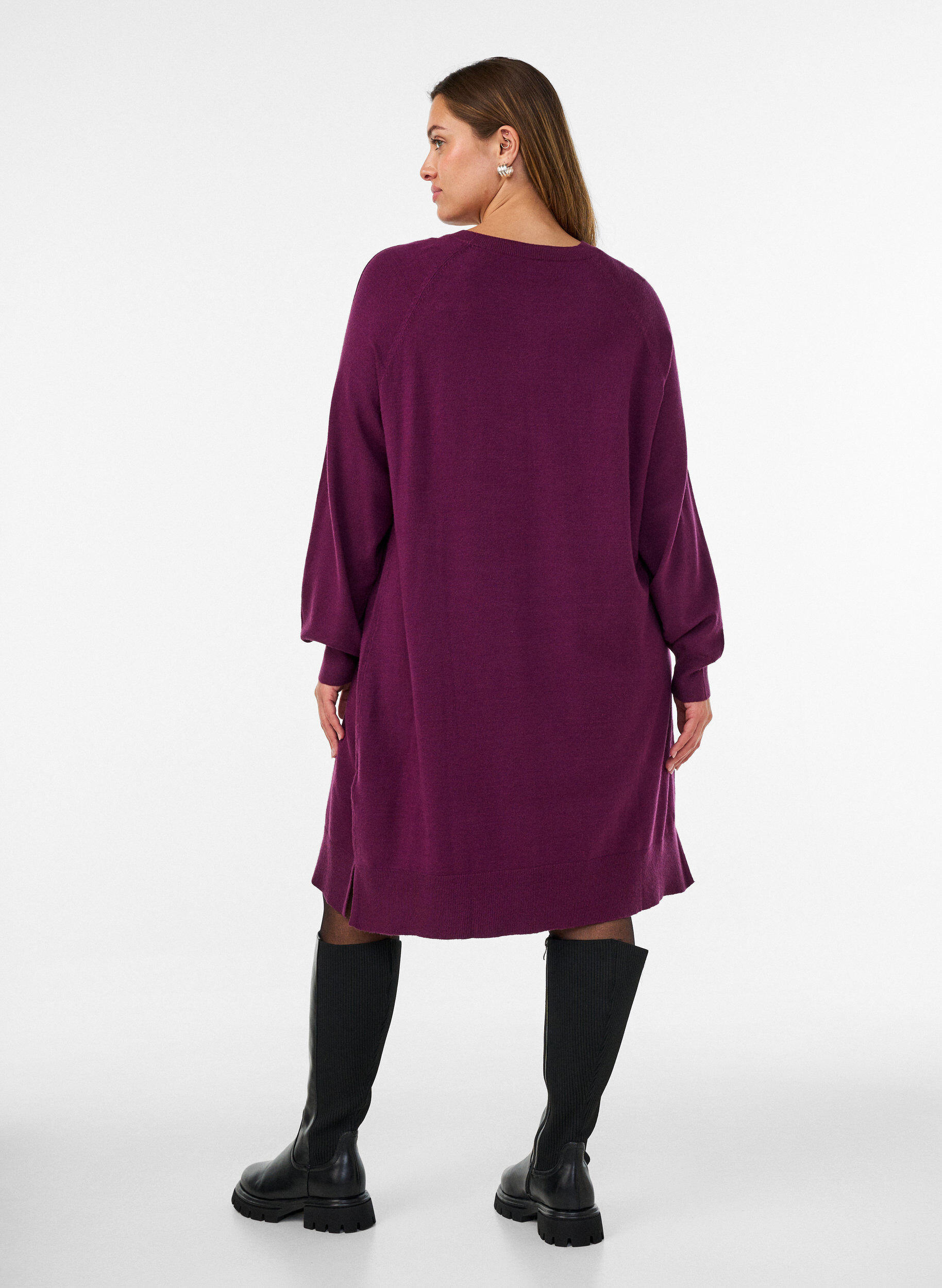 ZizziRobe courte en maille &agrave; manches raglan et couture centrale, Bordeaux, Model image number 2