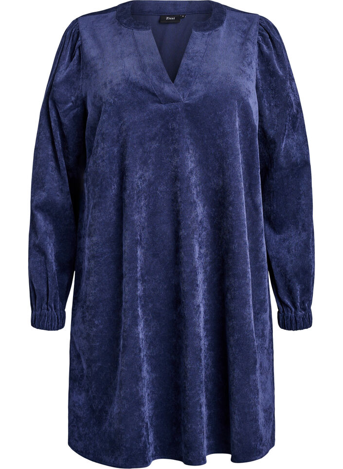 Kurzes Samtkleid mit langen Ärmeln, Blau, Packshot image number 0