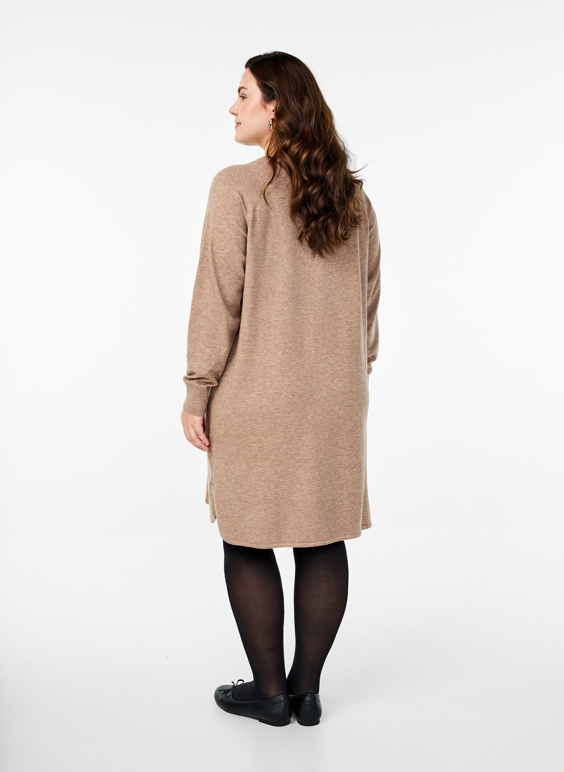 Zizzi Strickkleid mit Rundhalsausschnitt und Strickmuster, Fossil Mel., Model image number 2