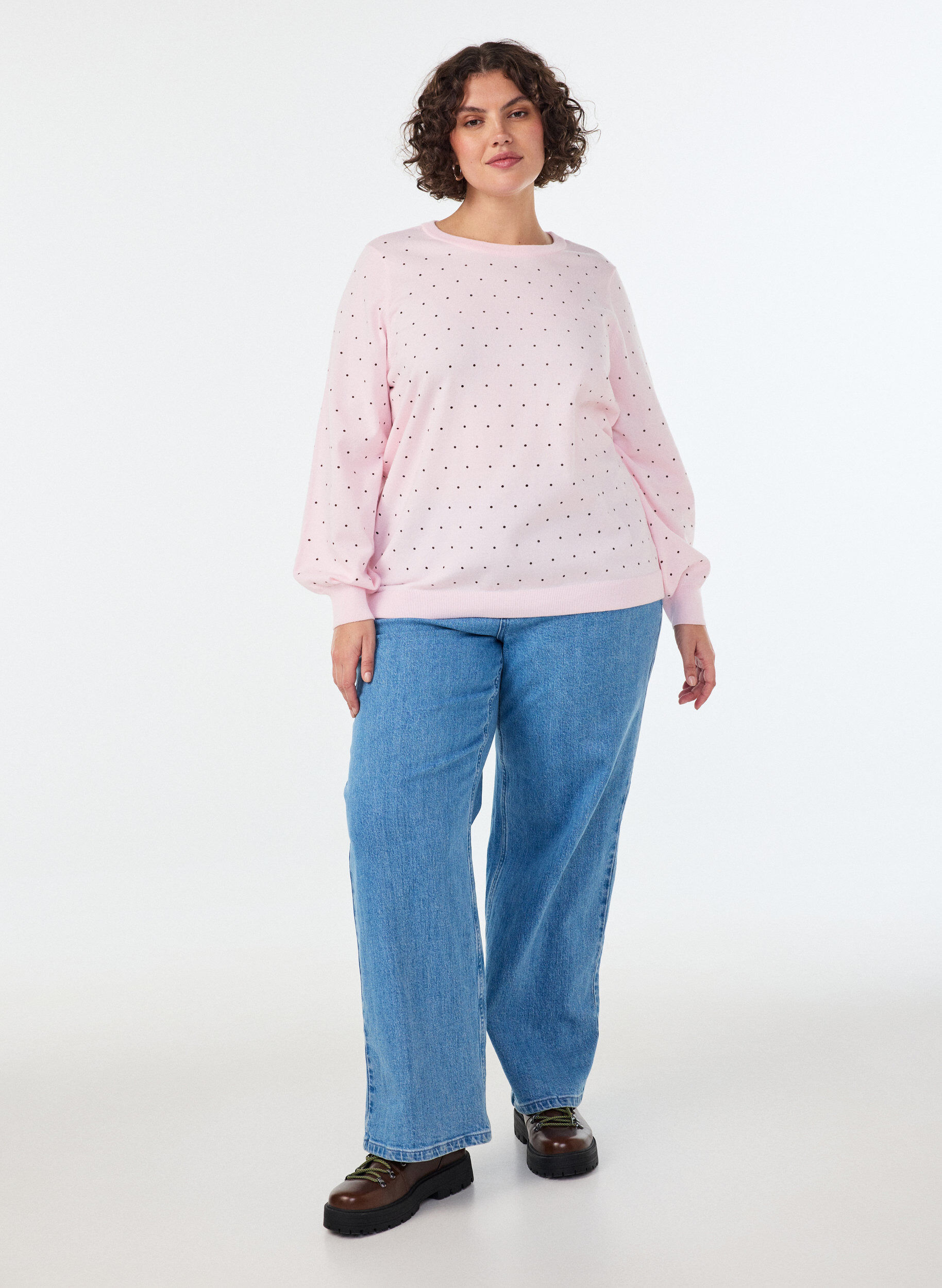 ZizziStrickbluse mit kleinen Punkten, Pink, Model image number 1