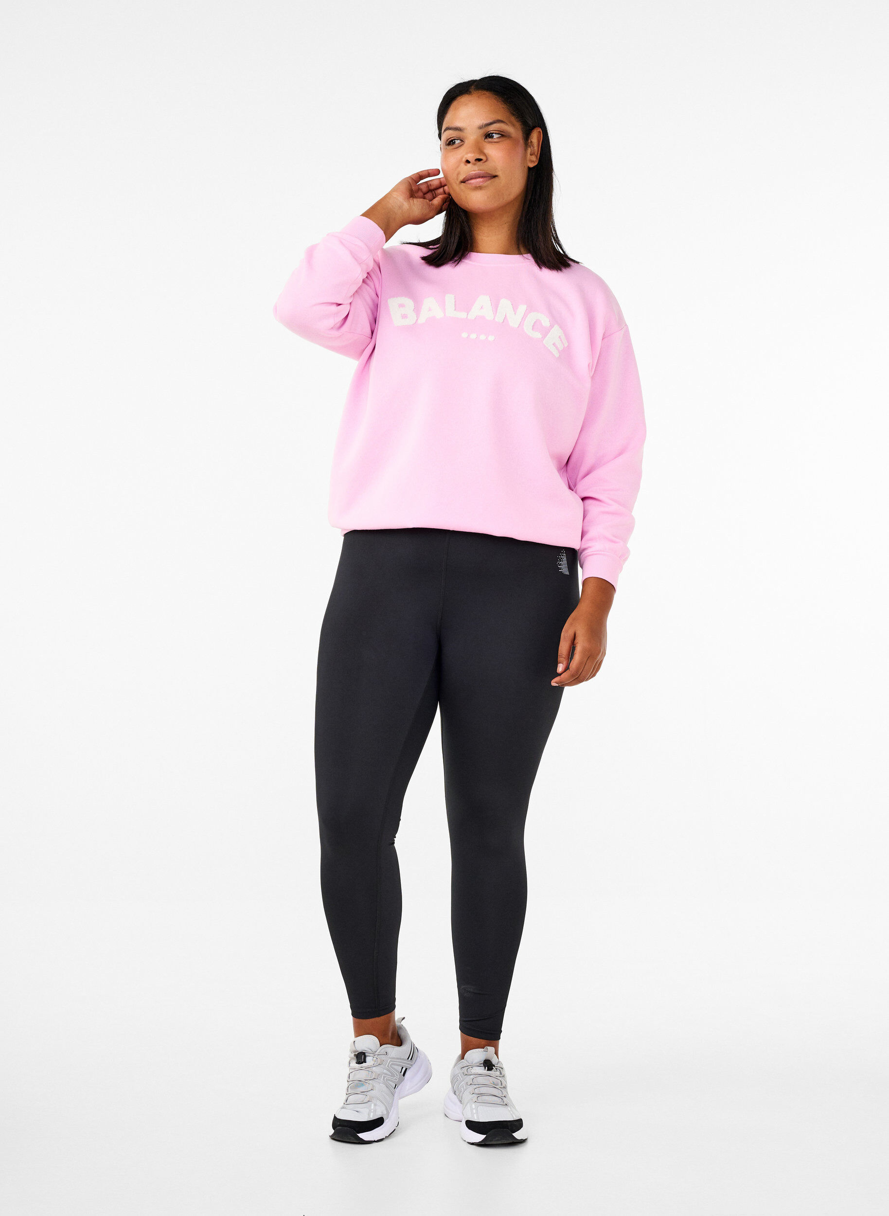 Zizzi Sweatshirt mit Frottee-Schriftzug, Pink, Model image number 1