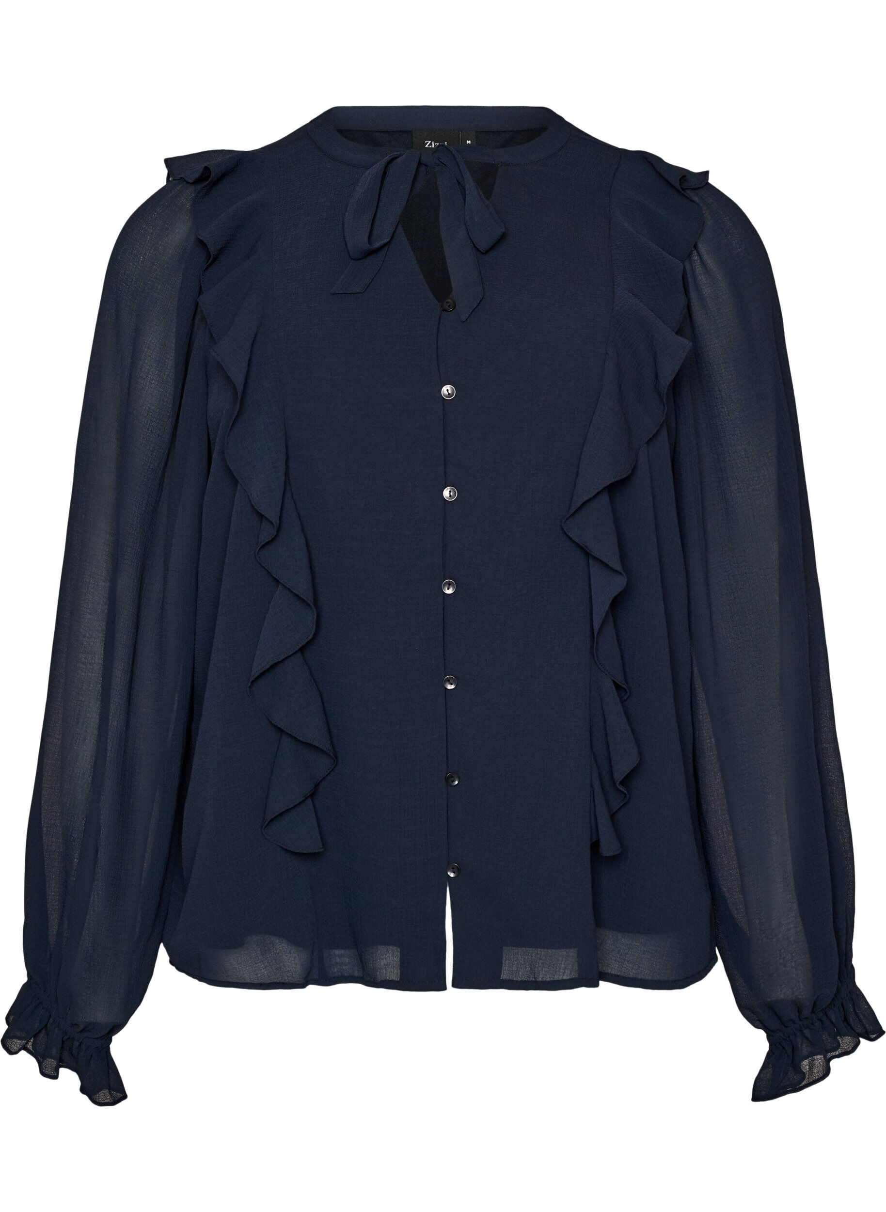 Transparente Bluse mit R&uuml;schen und Bindeband