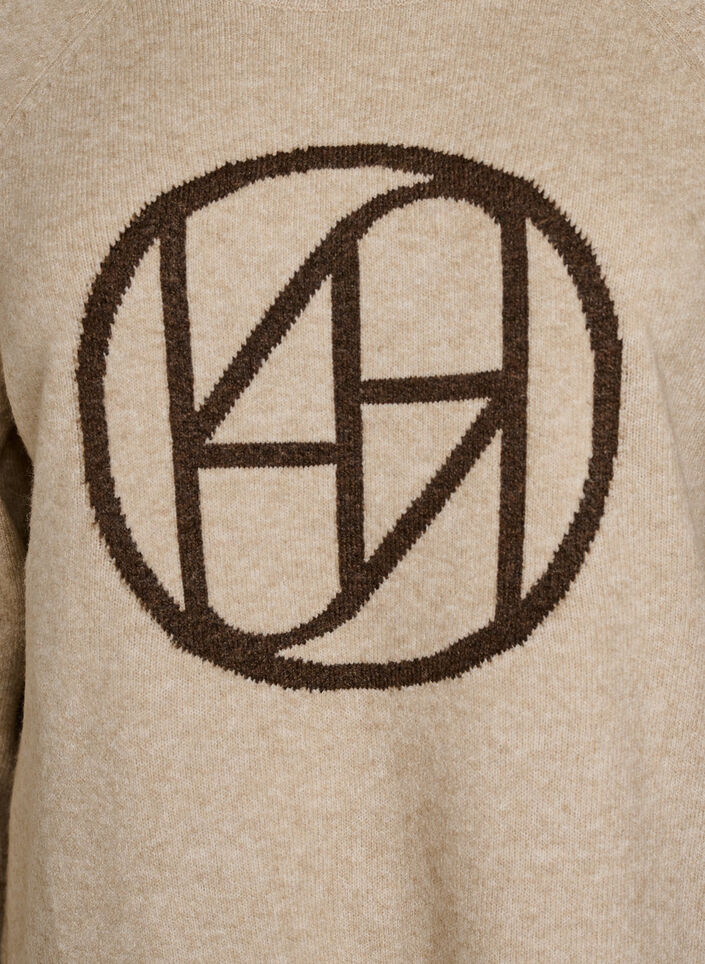 Pullover mit Logo und Kontraststreifen, Beige, Packshot image number 2