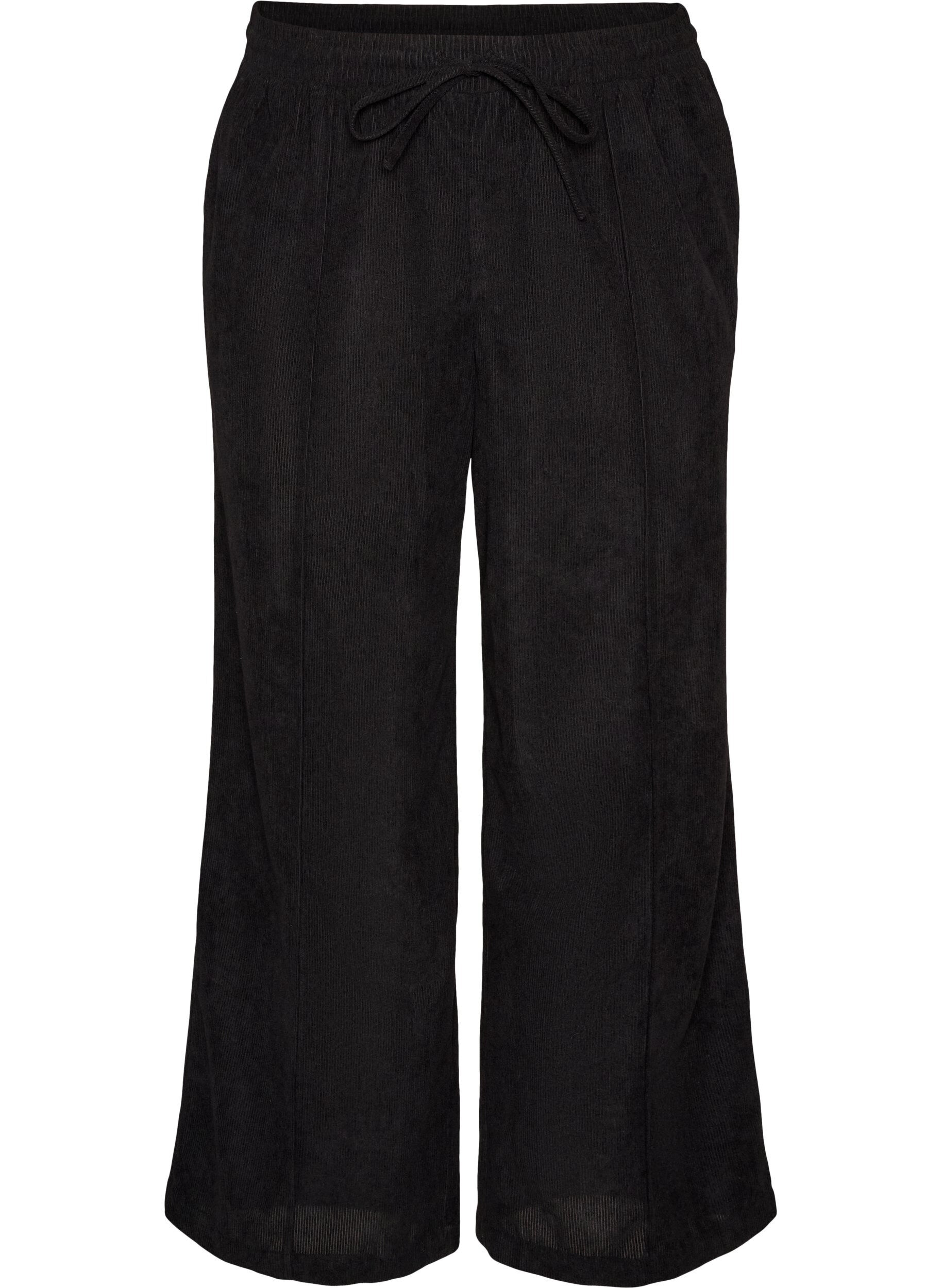 ZizziPantalon en velours c&ocirc;tel&eacute; &agrave; coupe ample et taille haute, Noir, Packshot image number 0