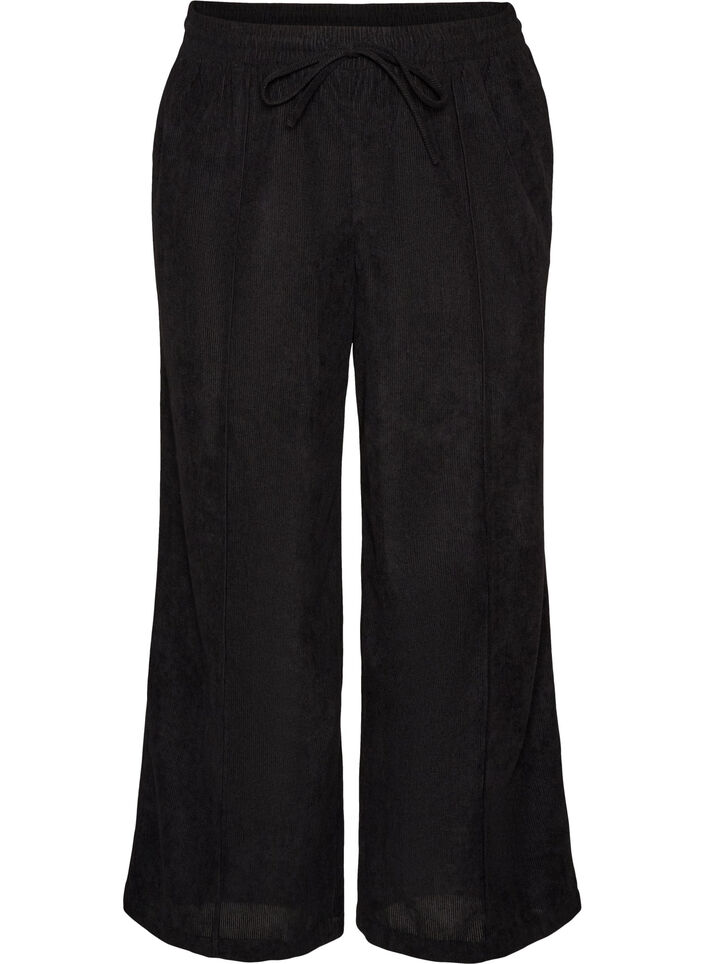 Pantalon en velours c&ocirc;tel&eacute; &agrave; coupe ample et taille haute, Noir, Packshot image number 0
