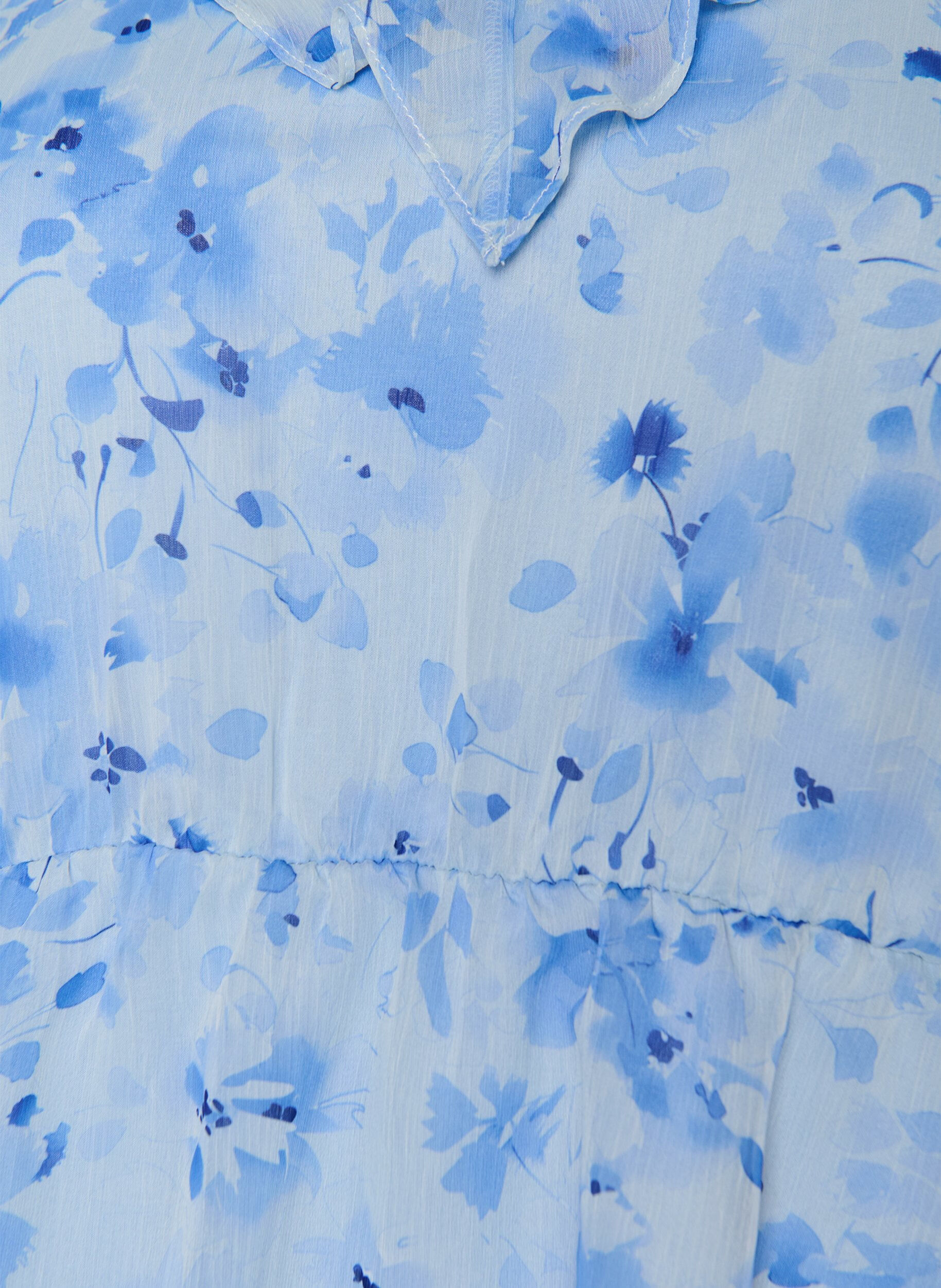 Zizzi Gebl&uuml;mte Bluse mit R&uuml;schenkragen und Peplum-Effekt, Blau, Packshot image number 2