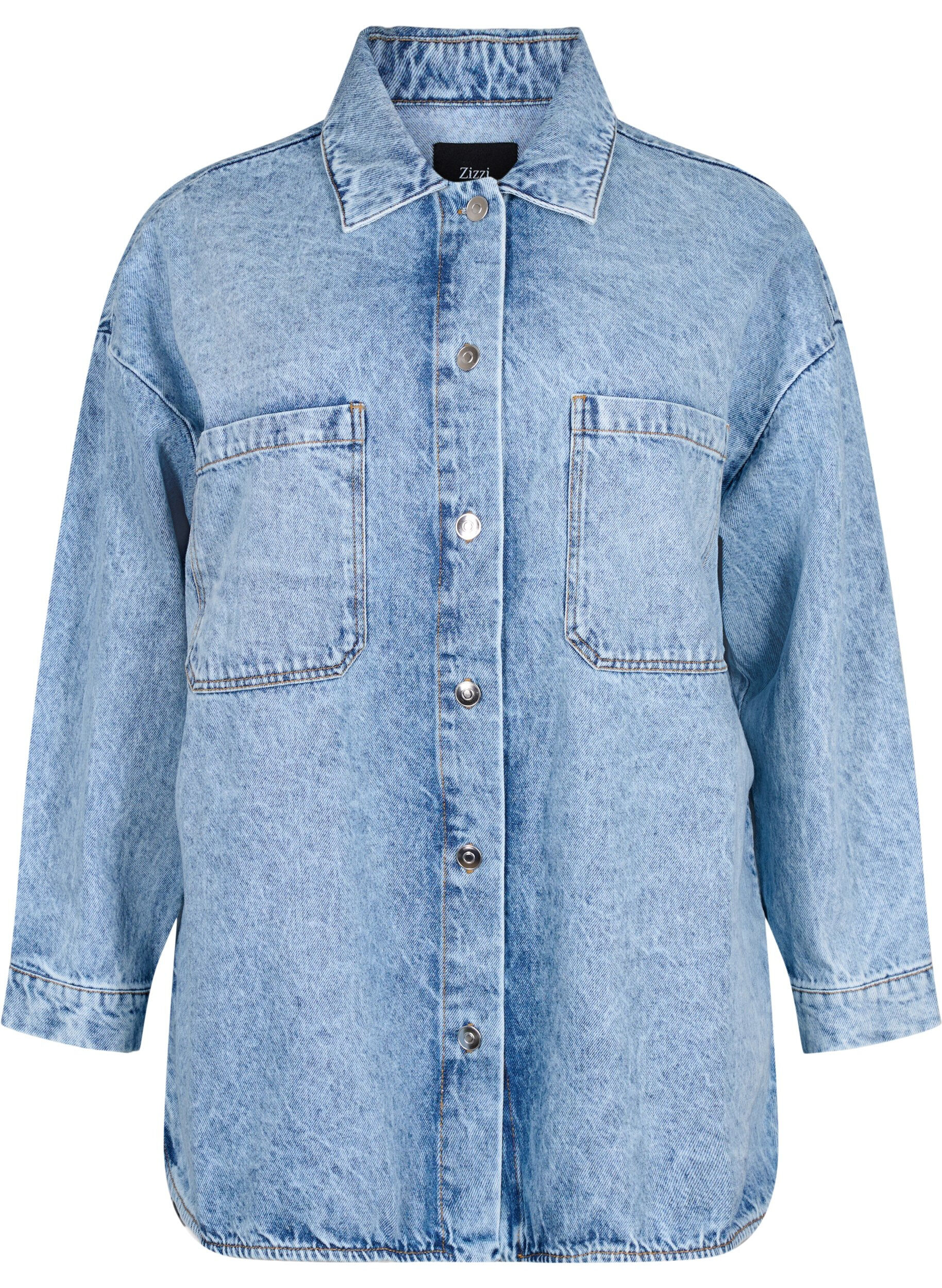 Zizzi Veste en jean ample avec boutons, Light blue denim, Packshot image number 0