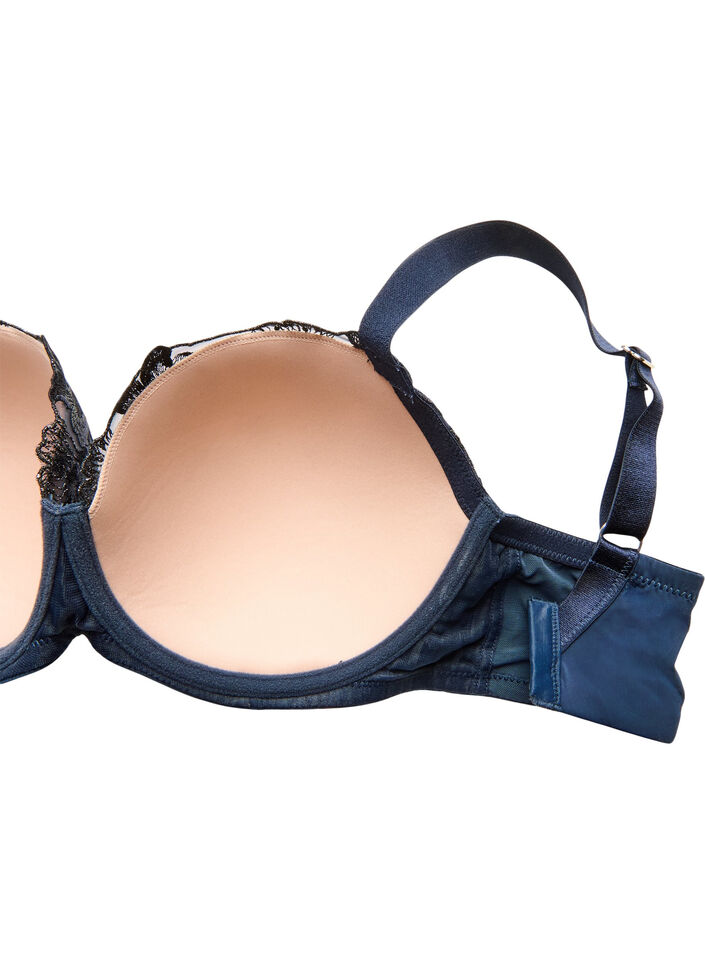 Soutien-gorge moul&eacute; avec broderies florales et d&eacute;tails drap&eacute;s, Bleu, Packshot image number 3