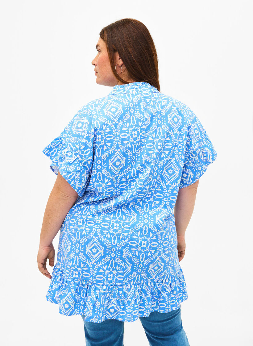 Tunique motif floral en coton, Marina Flower AOP, Model image number 1