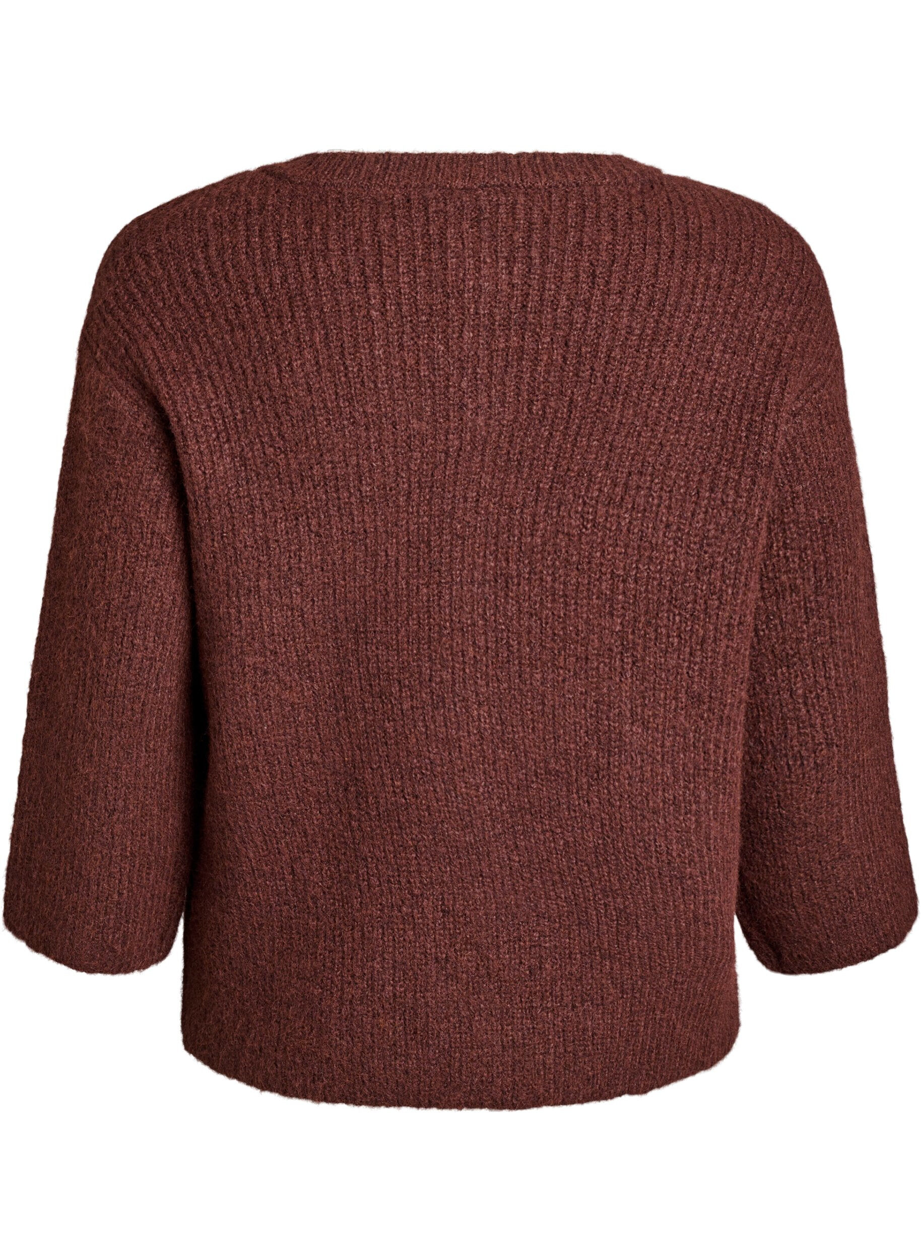 Zizzi Kurzer Cardigan mit 3/4-&Auml;rmeln und goldenen, strukturierten Kn&ouml;pfen, Braun, Packshot image number 1