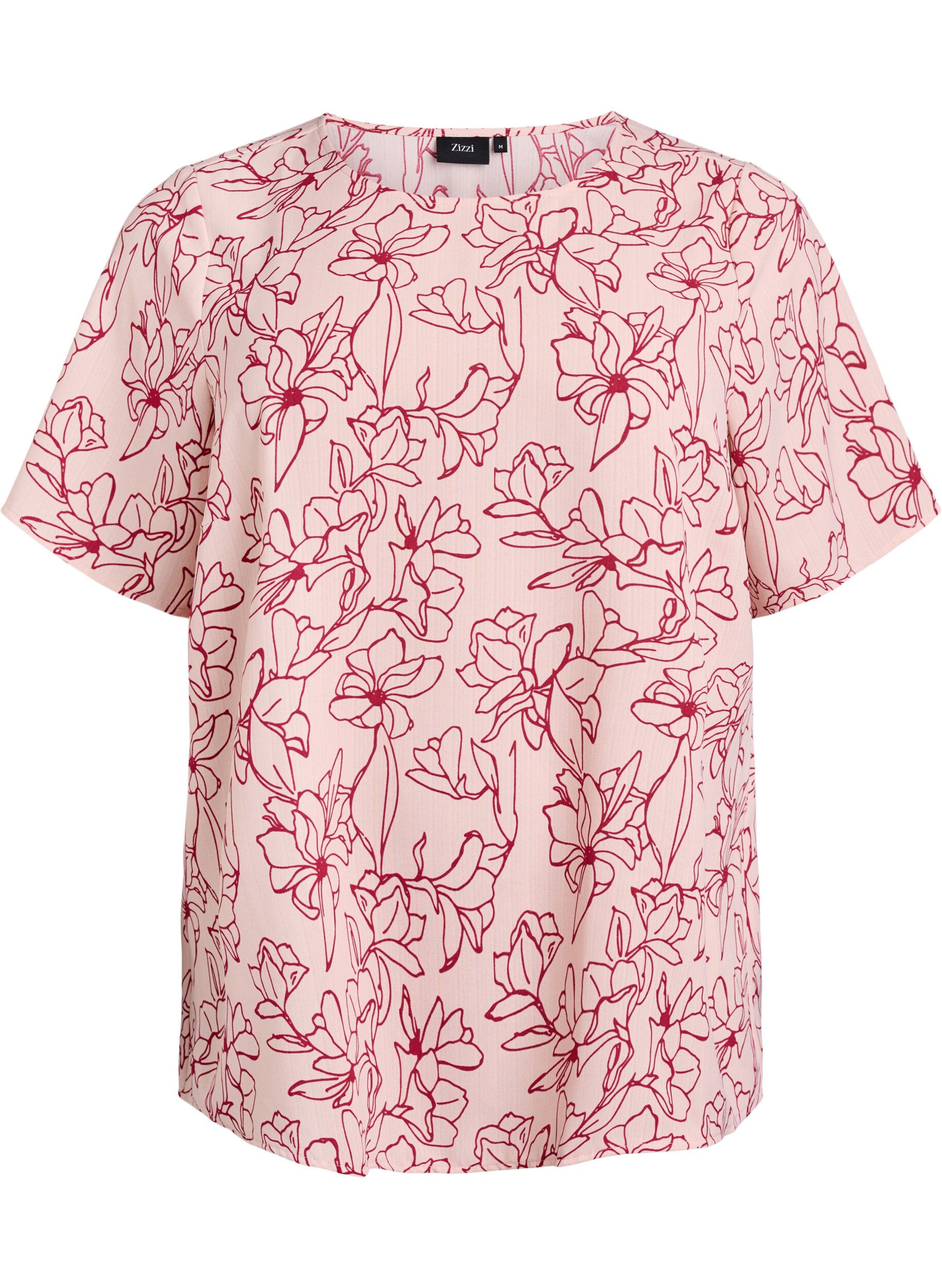 Zizzi Kurz&auml;rmelige Bluse mit Rundhalsausschnitt, Rot, Packshot image number 0