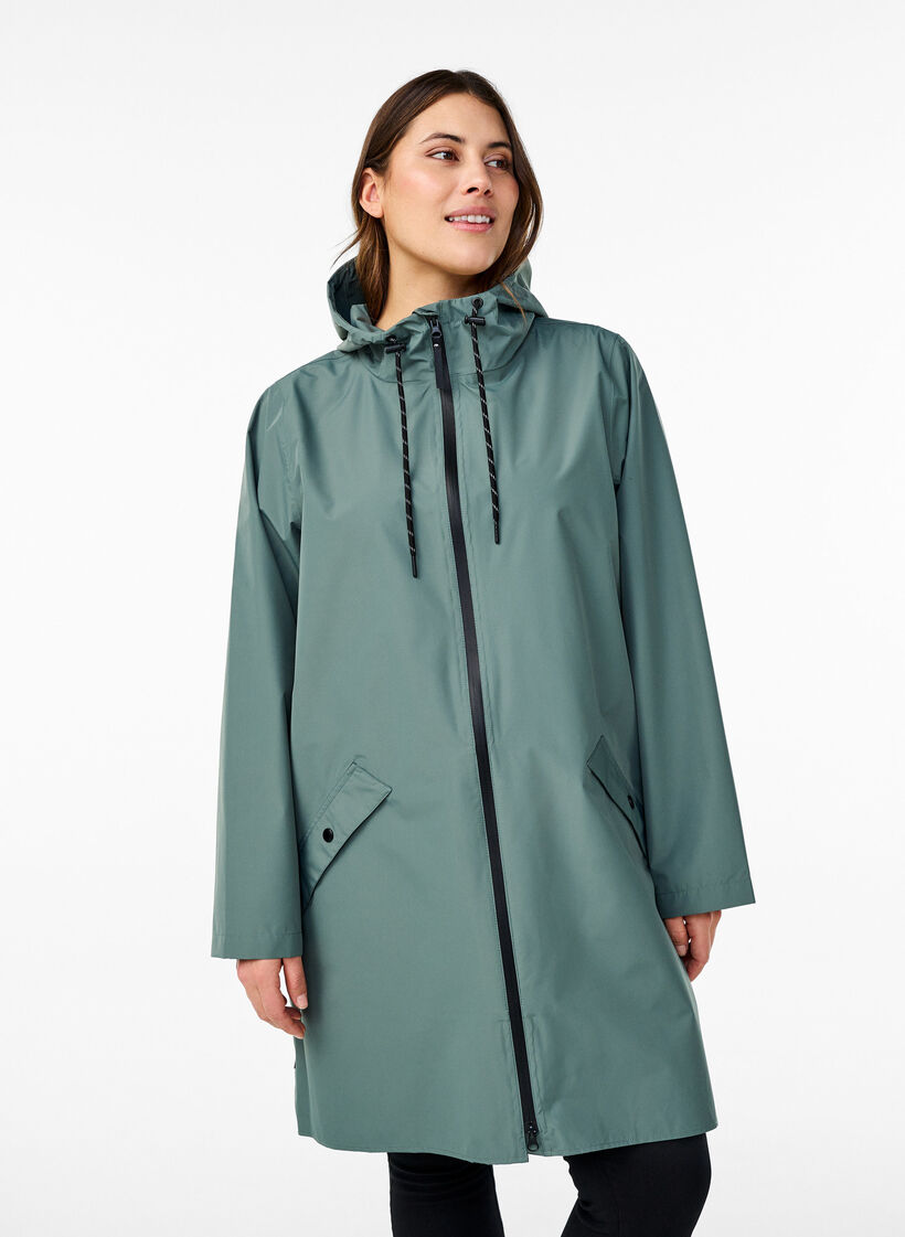 Regenjacke mit Taschen und Kapuze, Gr&uuml;n, Model image number 0