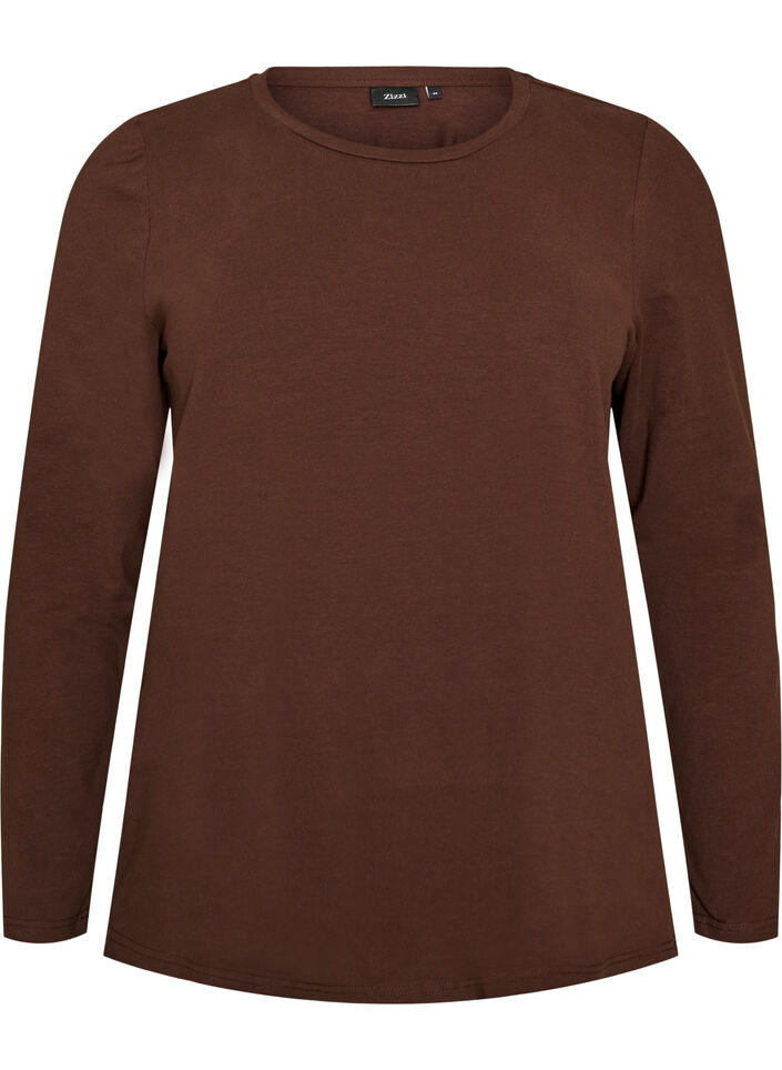 Blouse basique en jersey &agrave; manches longues, Marron, Packshot image number 0